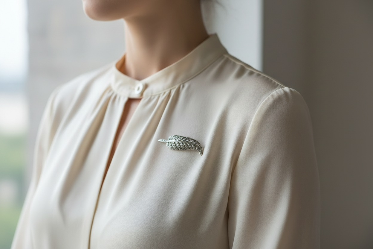 Vintage Zilveren Veer Broche met Steentjes