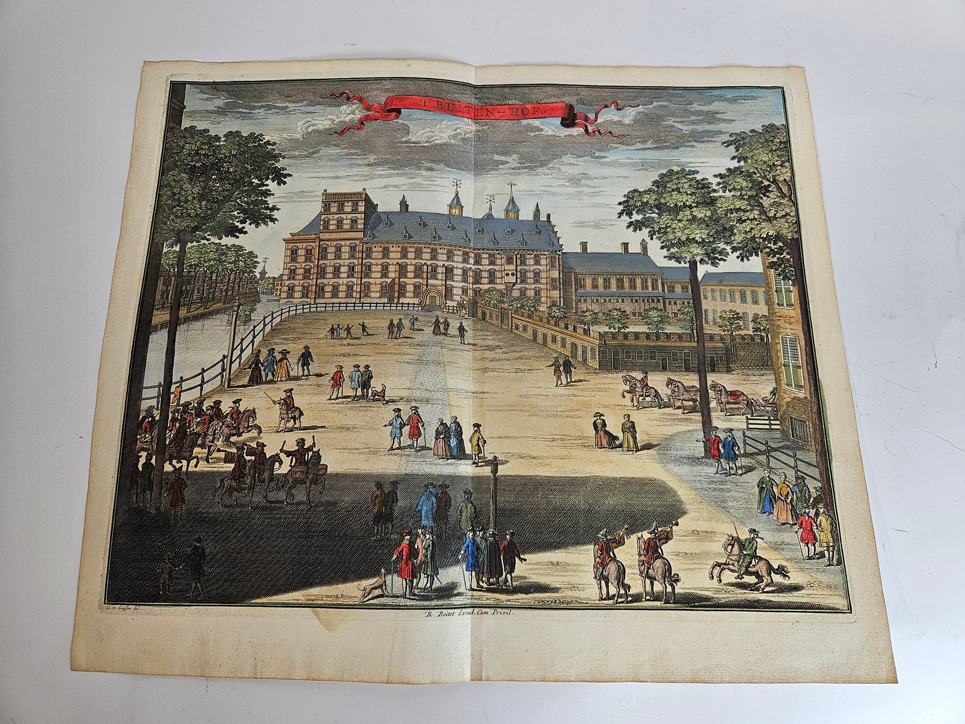 Handingekleurde gravure – ’t Buiten-Hof, Den Haag – Gerrit van Giessen, ca. 1735