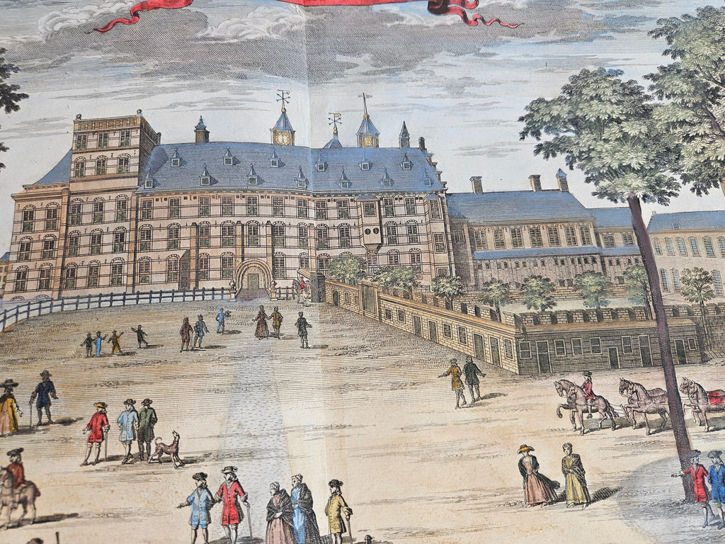 Handingekleurde gravure – ’t Buiten-Hof, Den Haag – Gerrit van Giessen, ca. 1735