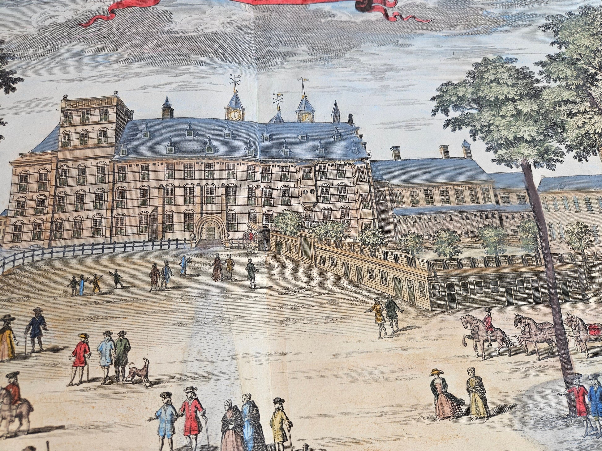 Handingekleurde gravure – ’t Buiten-Hof, Den Haag – Gerrit van Giessen, ca. 1735