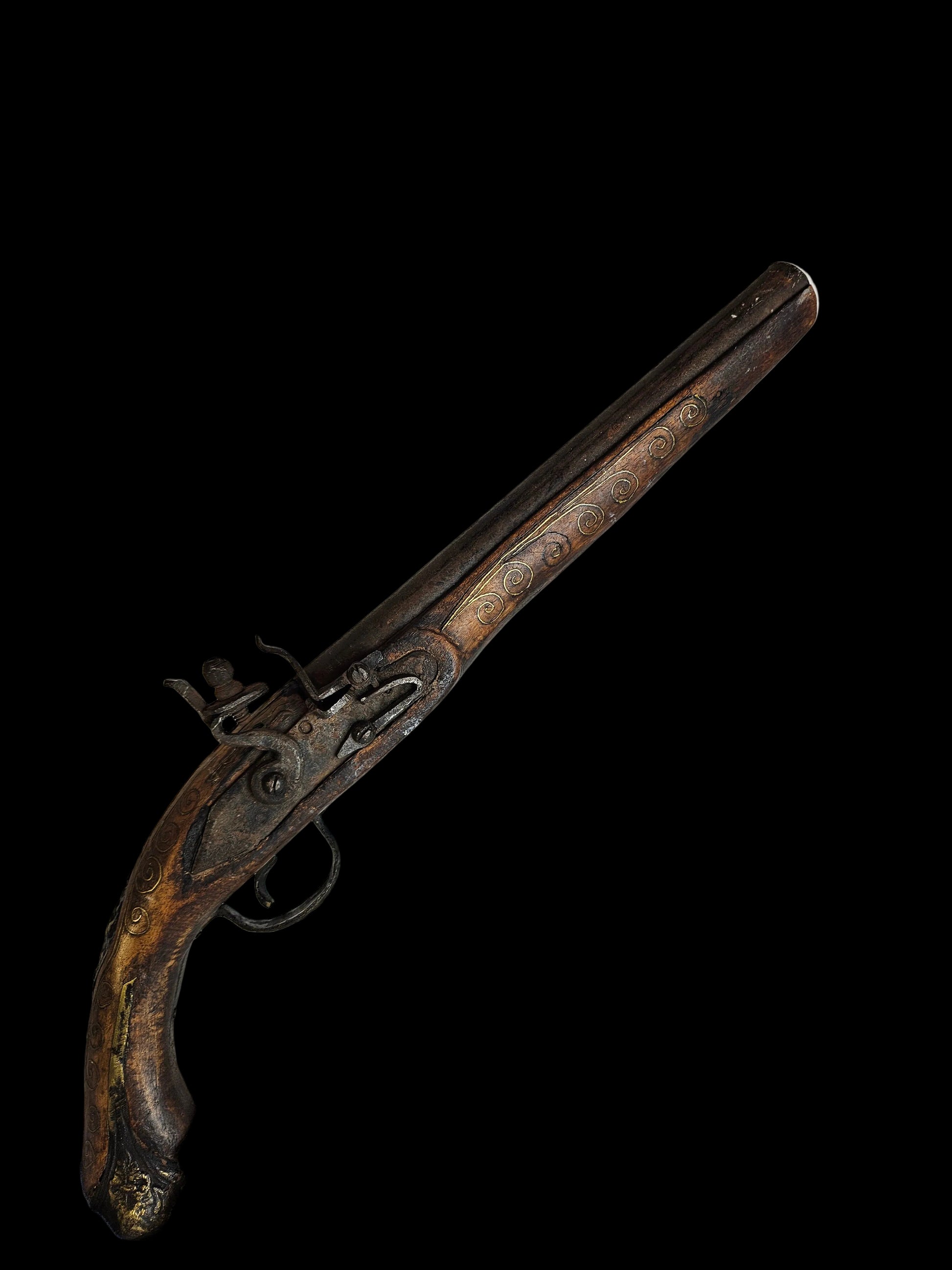 Ottomaans stijl vuursteenpistool met metalen inleg - Handgemaakt - circa 18e eeuw