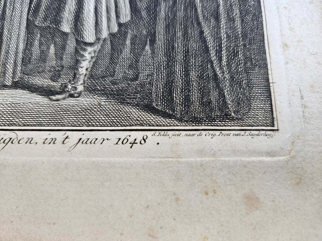 18e Eeuwse Kopergravure – Vrede van Münster (1648) – Illustratie uit Vaderlandsche Historie - Simon Fokke (1754