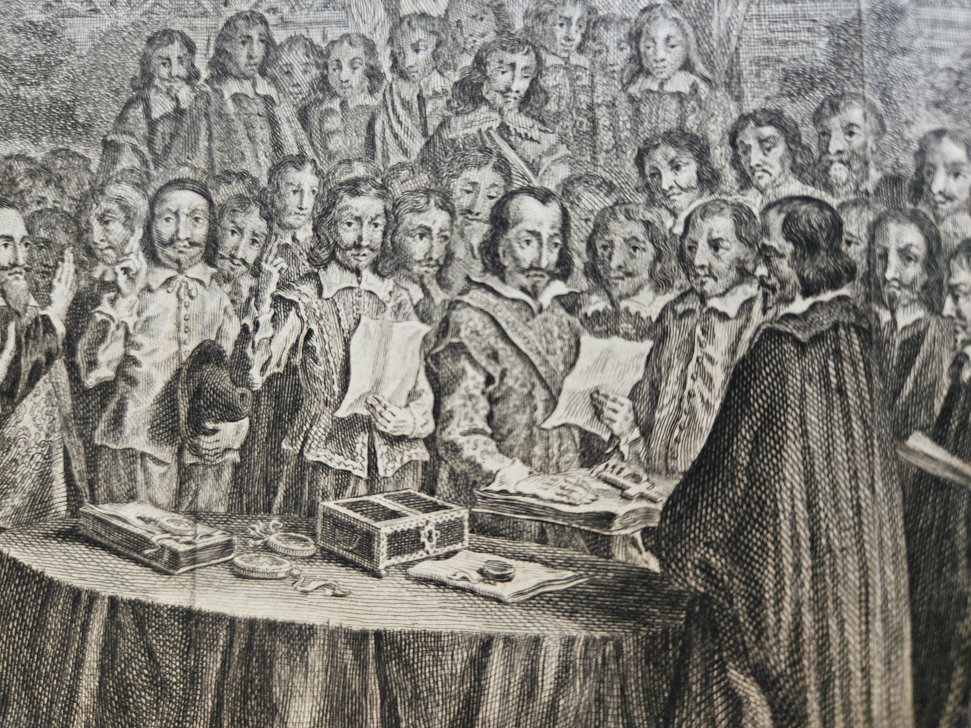 18e Eeuwse Kopergravure – Vrede van Münster (1648) – Illustratie uit Vaderlandsche Historie - Simon Fokke (1754