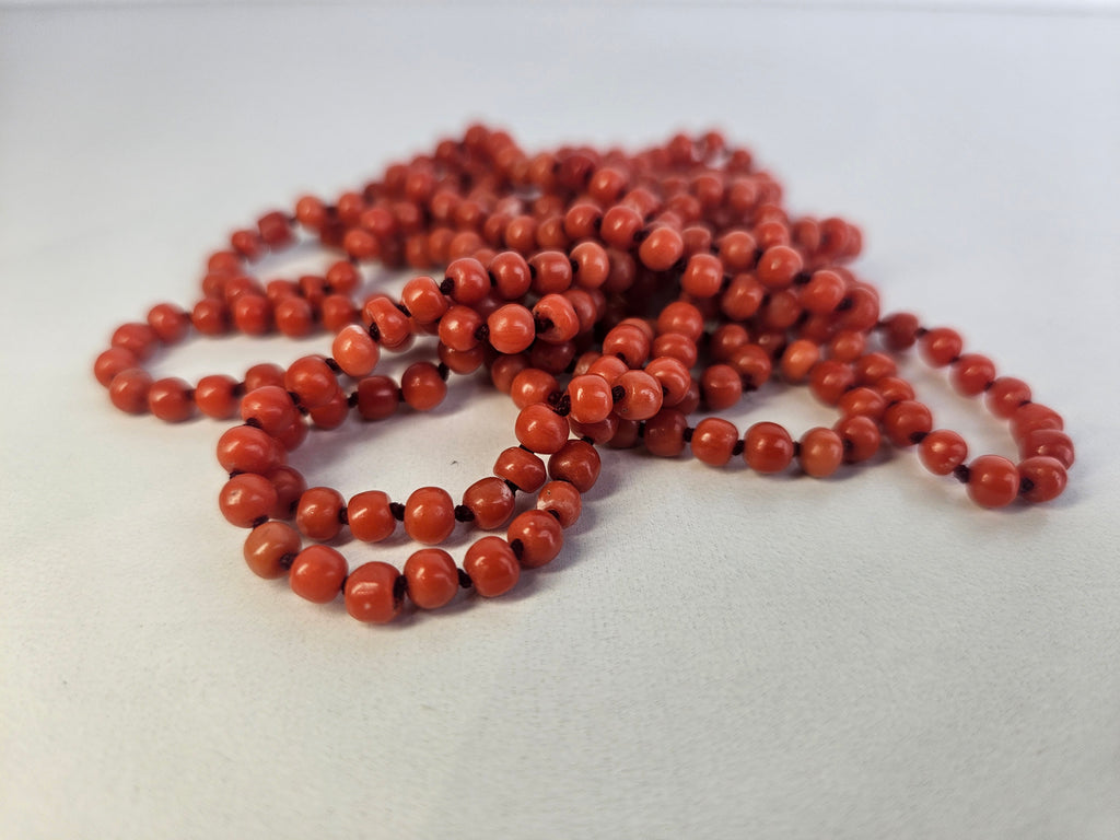 Vintage Blood Coral Necklace | Closed Necklace of Natural Red Beads