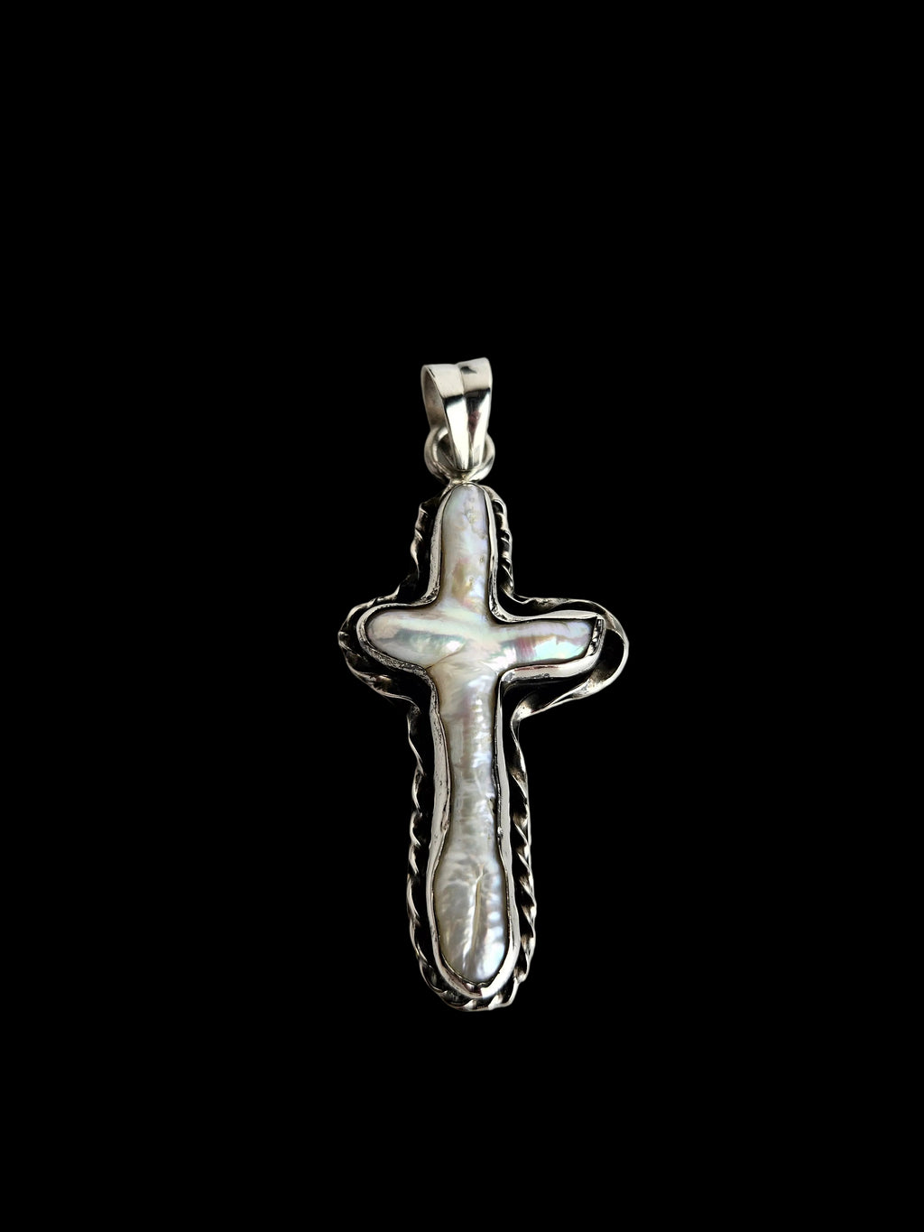 Vintage Sterling Zilveren Kruishanger met Parelmoer Inleg