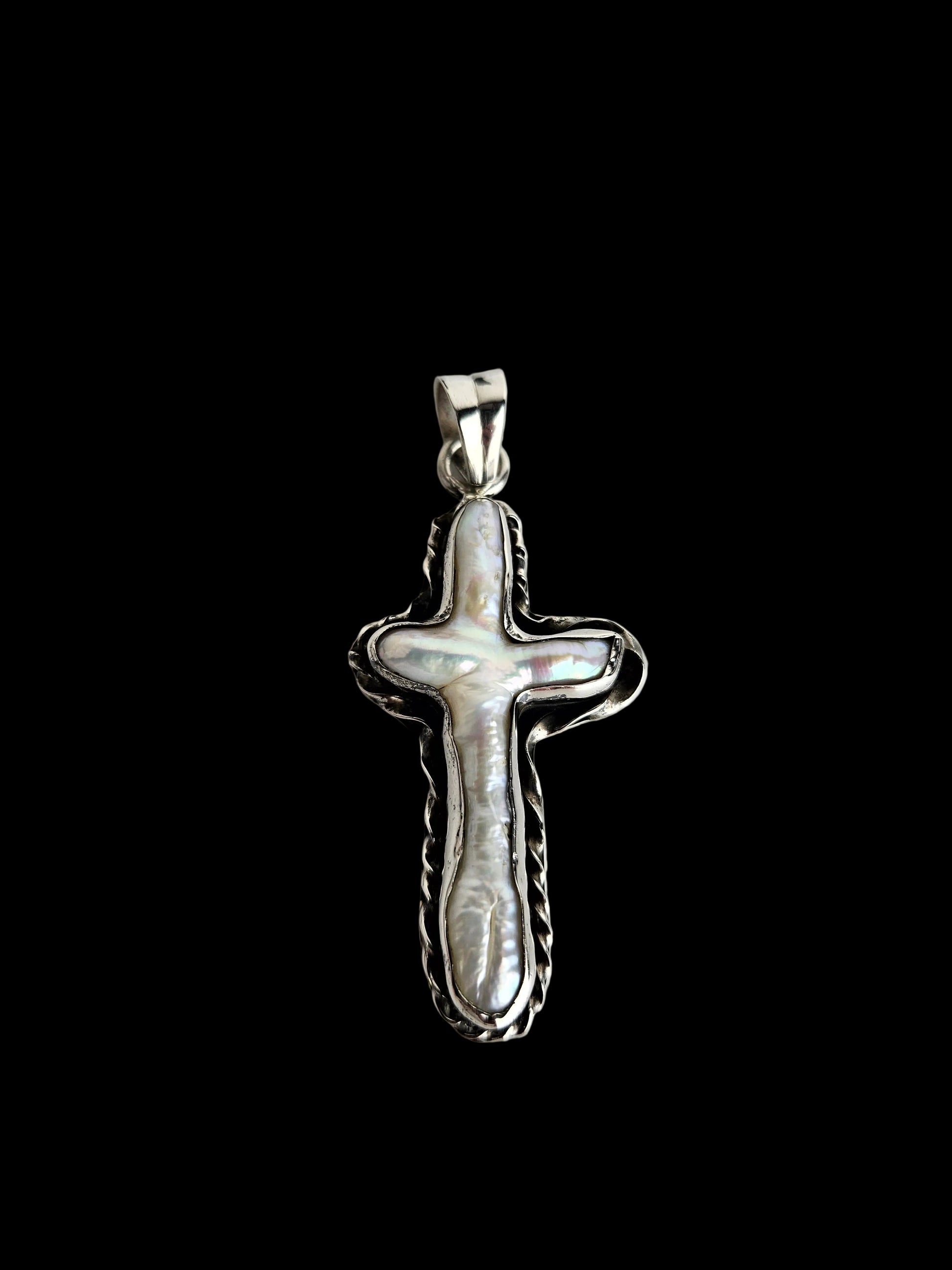 Vintage Sterling Zilveren Kruishanger met Parelmoer Inleg