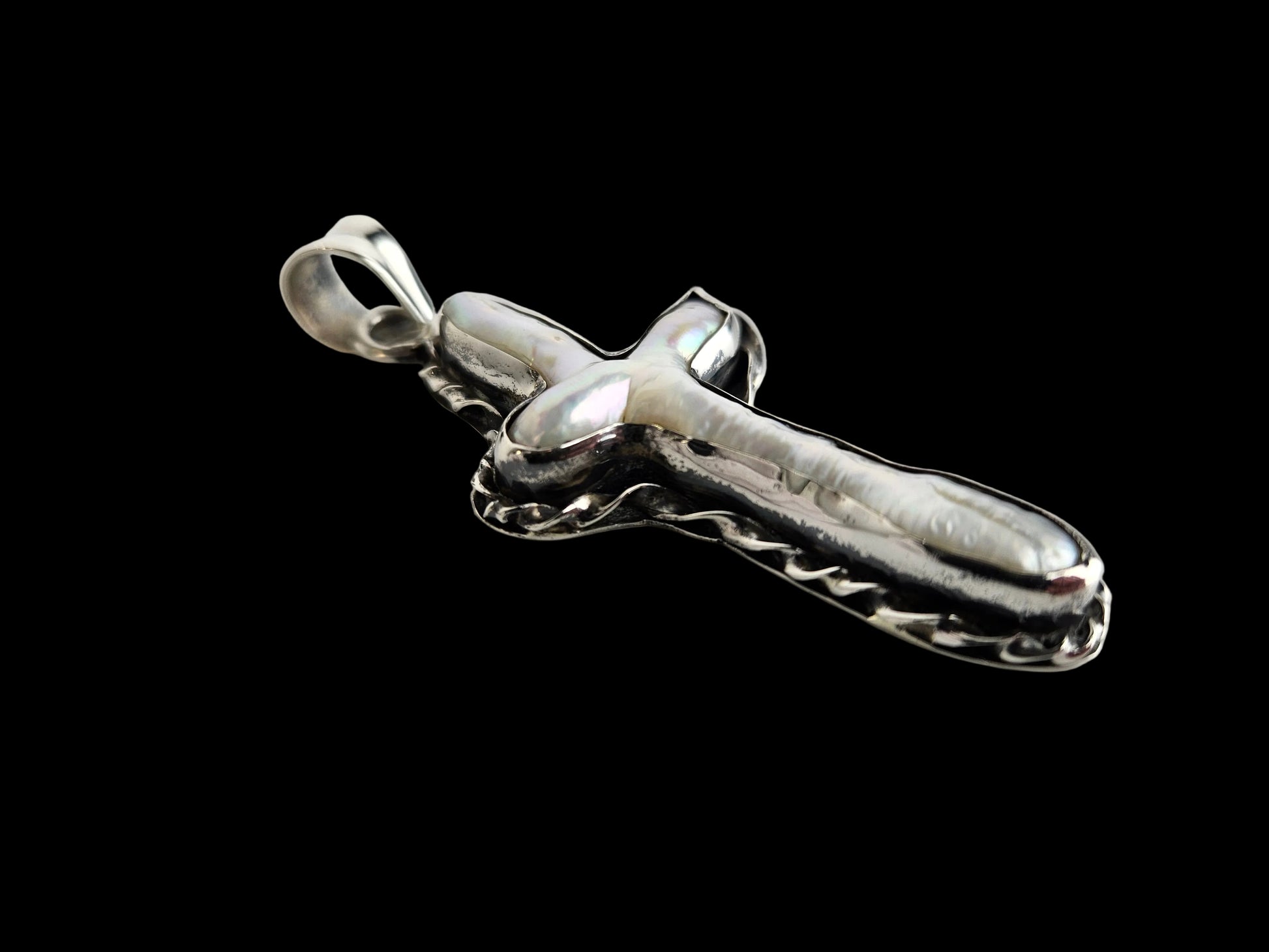 Vintage Sterling Zilveren Kruishanger met Parelmoer Inleg