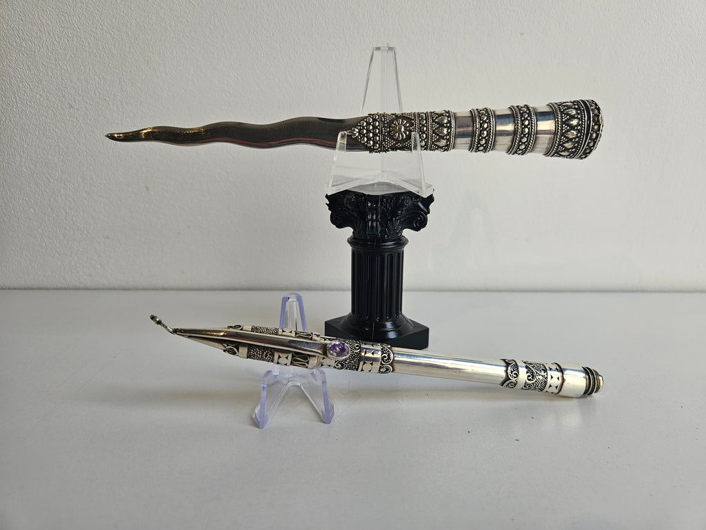 Oosterse Zilveren Briefopener en Schrijfinstrument – Filigrain Zilverwerk met Amethistkleurige Steen