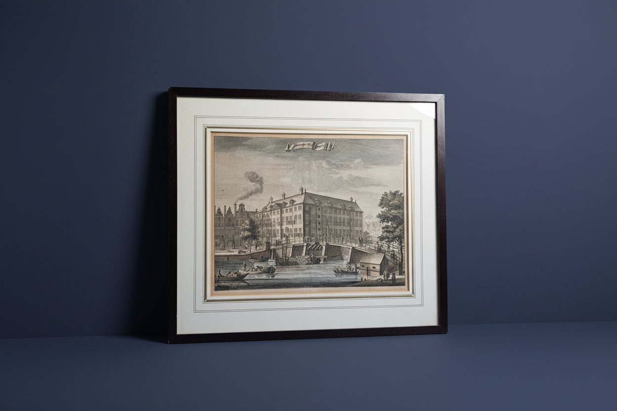 Antieke Kopergravure Amsterdam – Diaken Weeshuis aan de Amstel (ca. 1726)