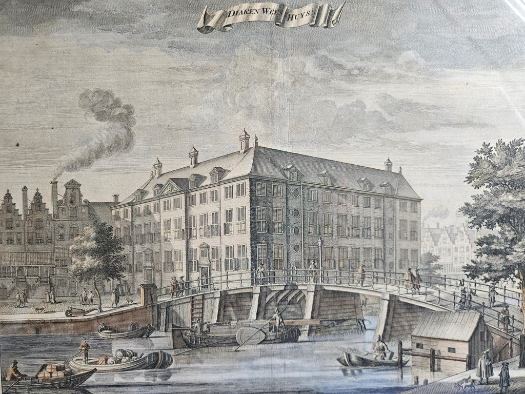 Antieke Kopergravure Amsterdam – Diaken Weeshuis aan de Amstel (ca. 1726)