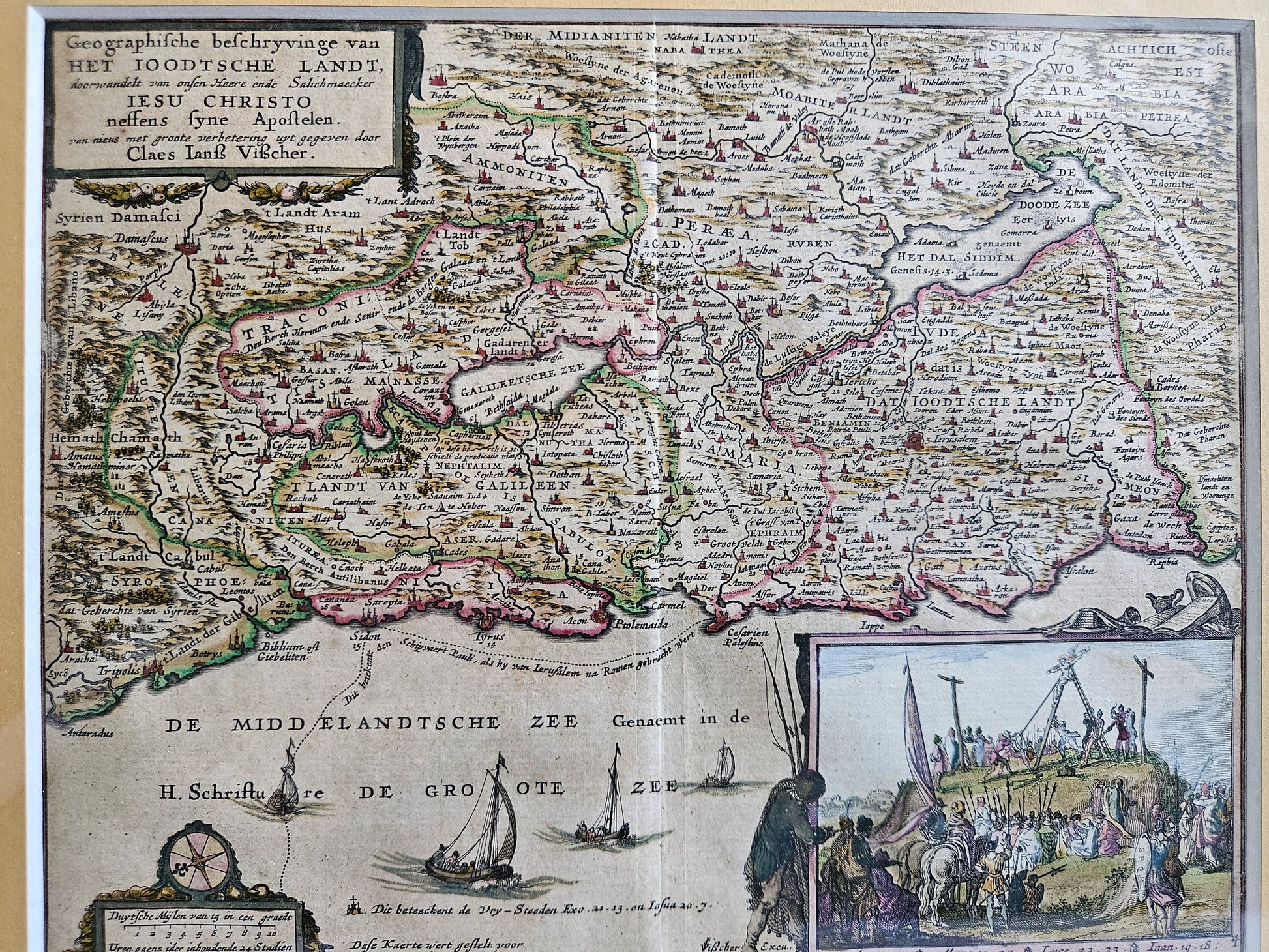 Zeldzame 17e-eeuwse Statenbijbelkaart "Het Beloofde Land" – Claes Jansz. Visscher (ca. 1642-1650)
