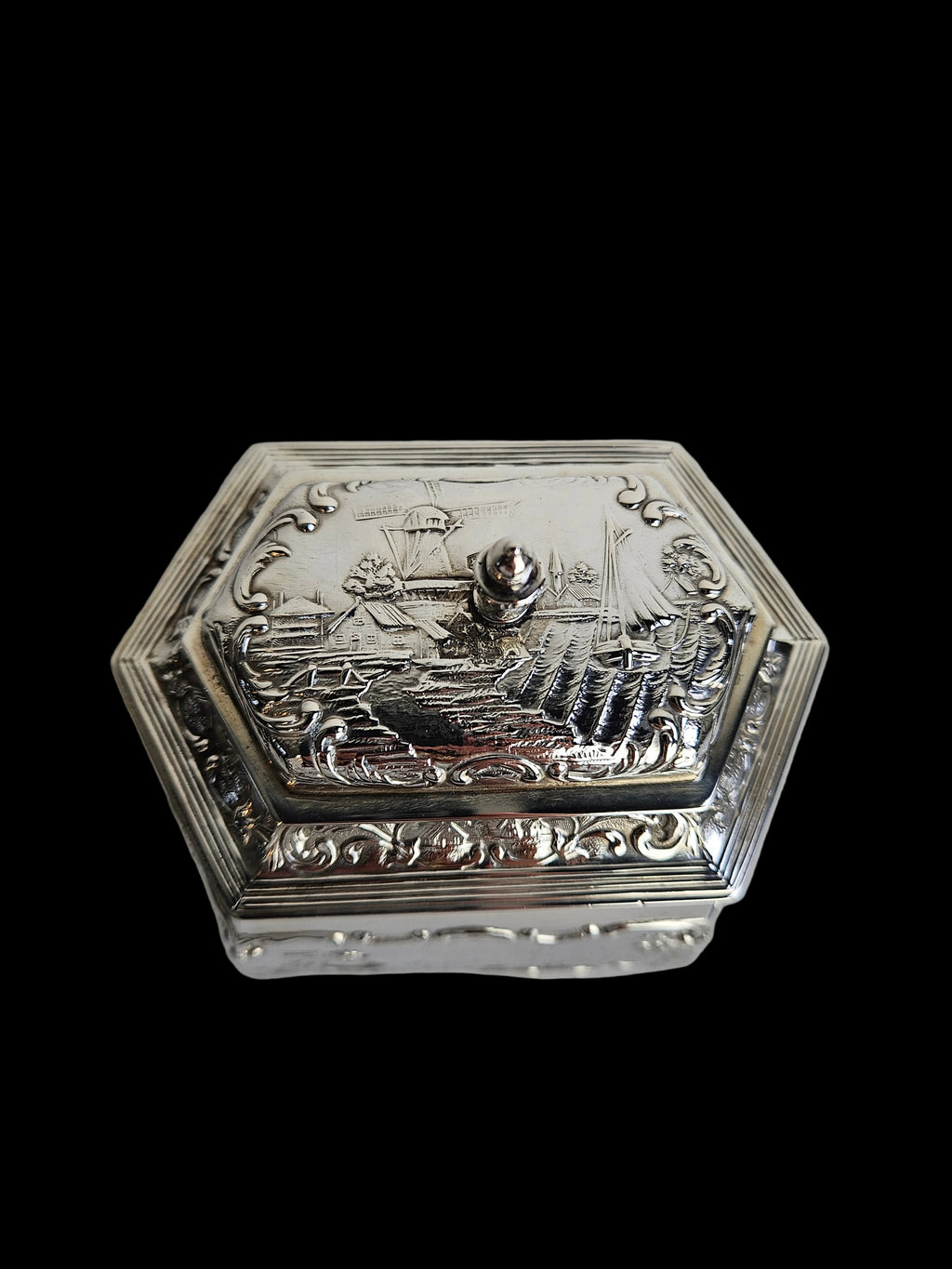 Antique Silver Tea Caddy – H. Hooijkaas Schoonhoven – Handmade Silverware with Relief Decoration