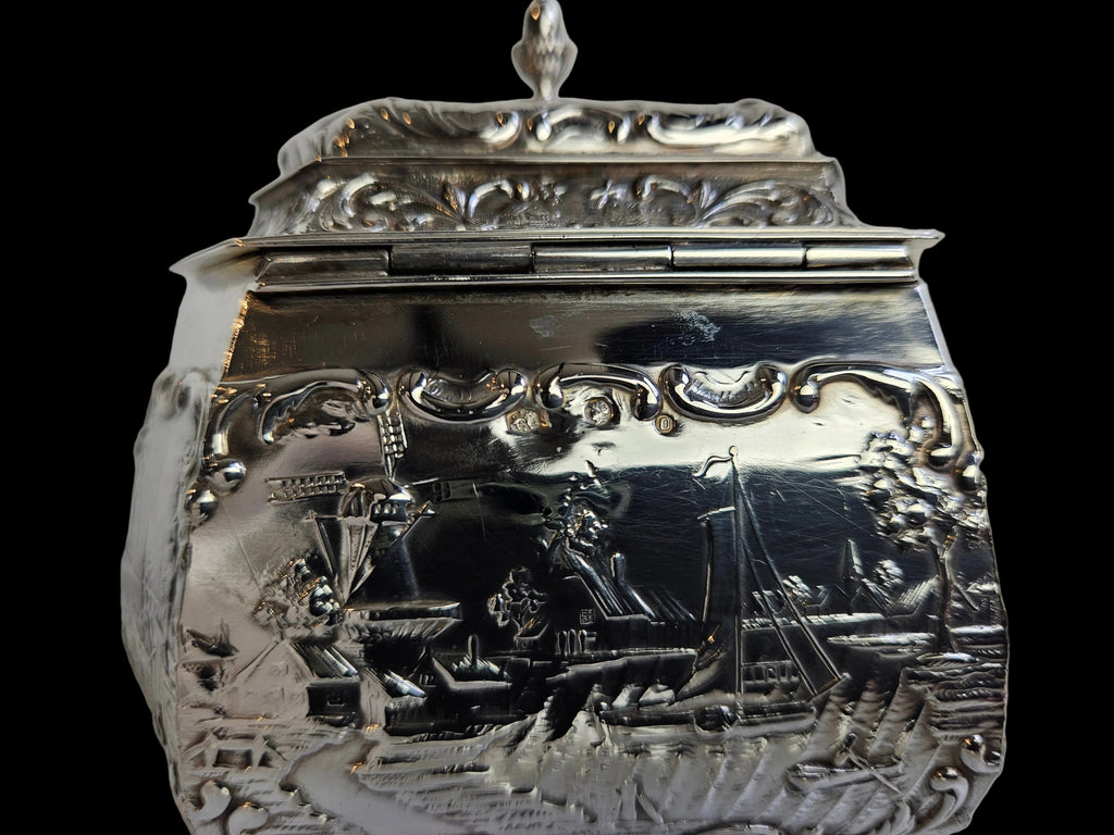 Antique Silver Tea Caddy – H. Hooijkaas Schoonhoven – Handmade Silverware with Relief Decoration