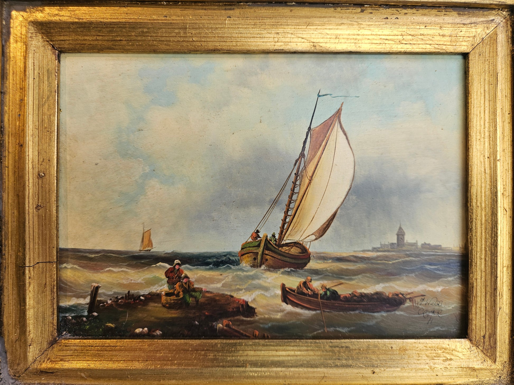 Marine tafereel met zeilschip – gesigneerd J. Webb (ca. 1871 - 1891)