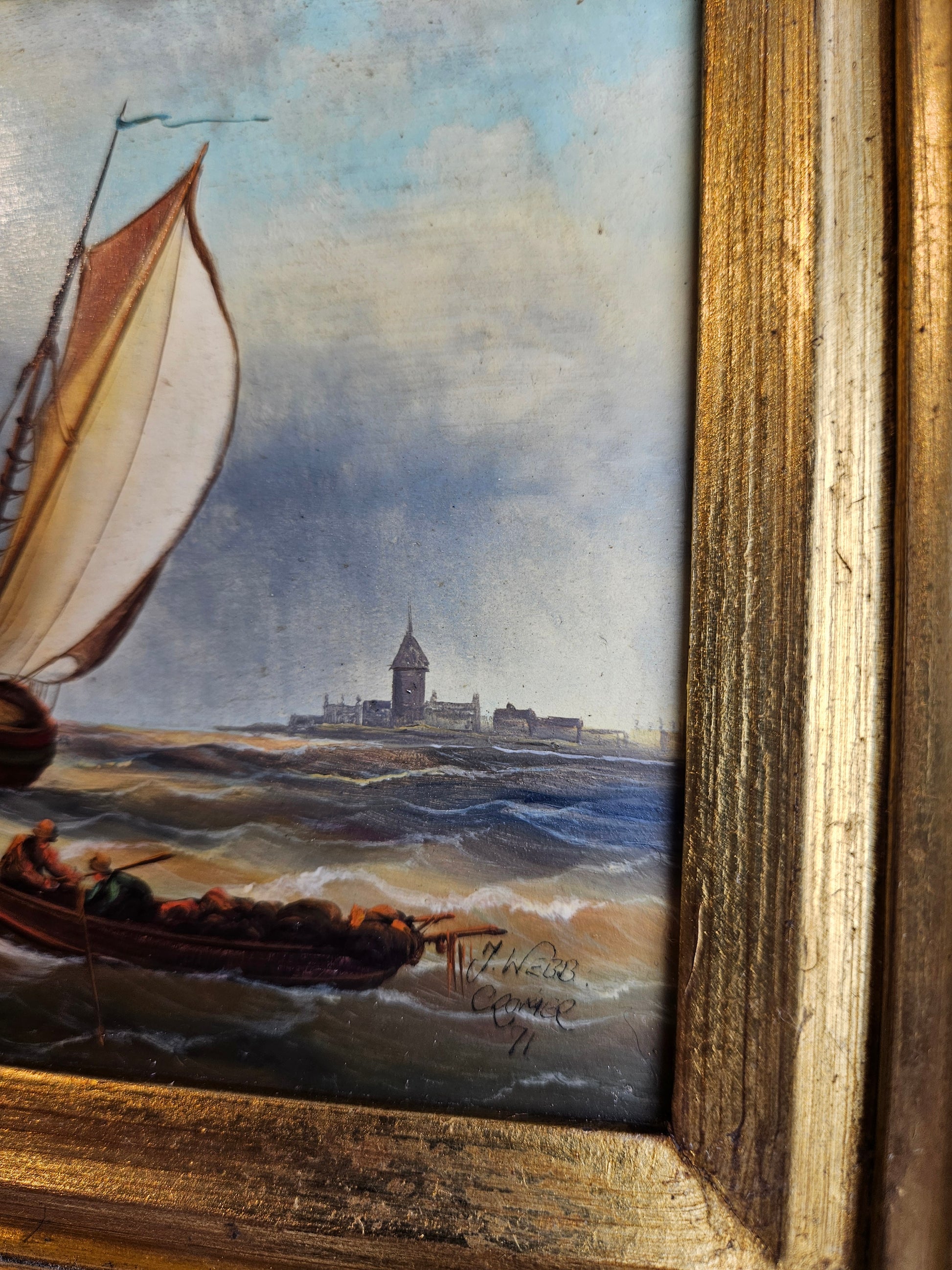 Marine tafereel met zeilschip – gesigneerd J. Webb (ca. 1871 - 1891)