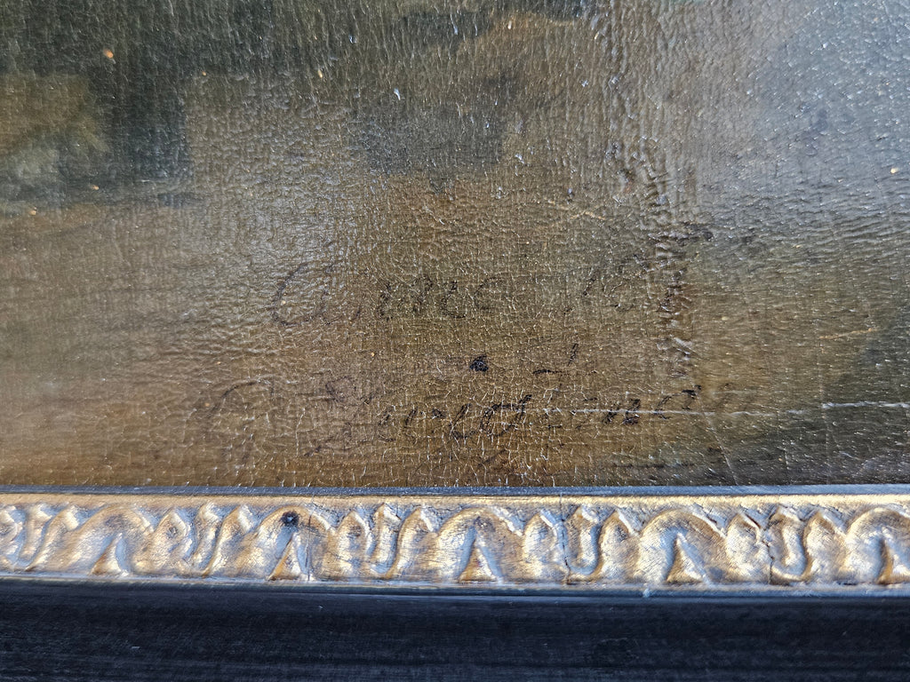 Sfeervol 19e-eeuws interieurtafereel – Figuren bij kaarslicht, olieverf op paneel