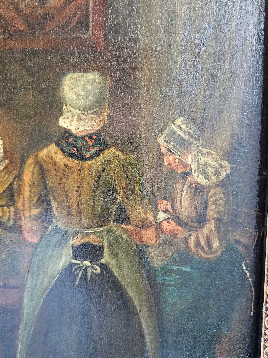 Sfeervol 19e-eeuws interieurtafereel – Figuren bij kaarslicht, olieverf op paneel