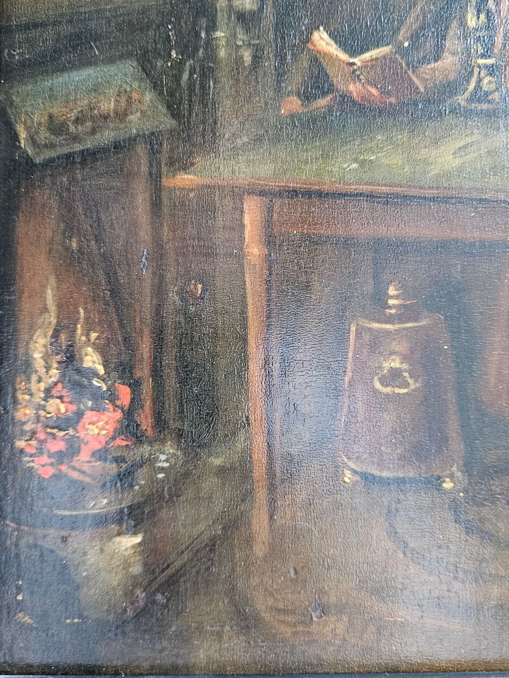 Sfeervol 19e-eeuws interieurtafereel – Figuren bij kaarslicht, olieverf op paneel