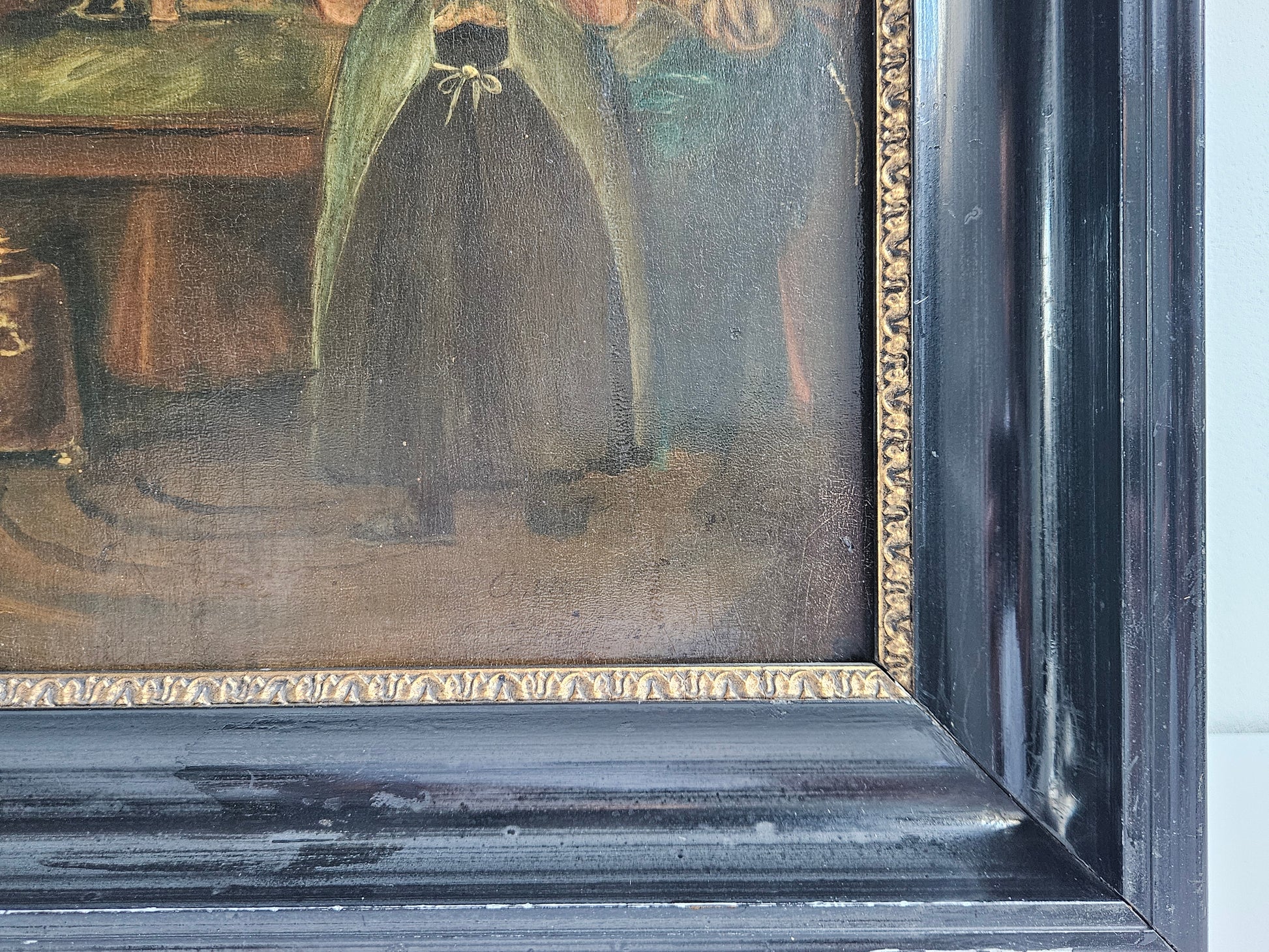 Sfeervol 19e-eeuws interieurtafereel – Figuren bij kaarslicht, olieverf op paneel