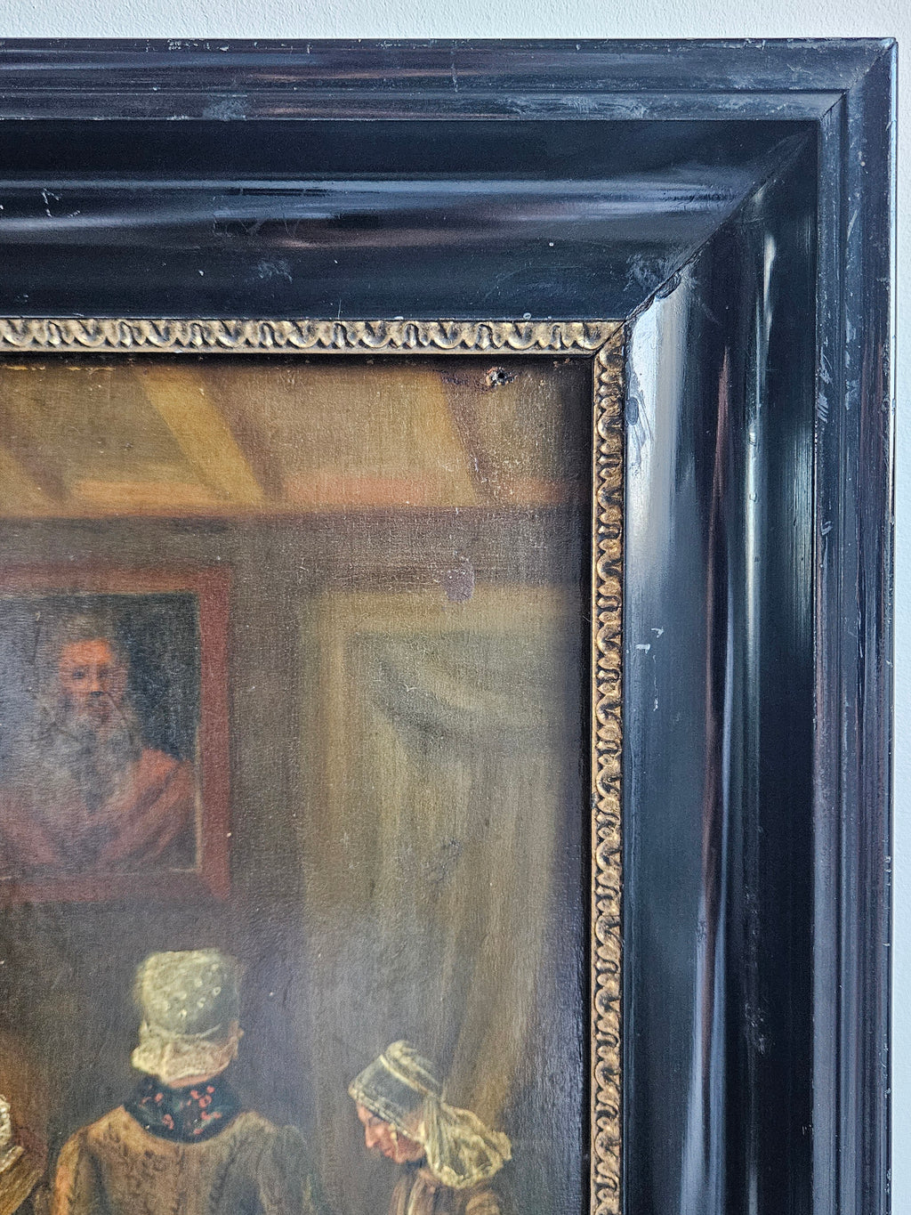 Sfeervol 19e-eeuws interieurtafereel – Figuren bij kaarslicht, olieverf op paneel