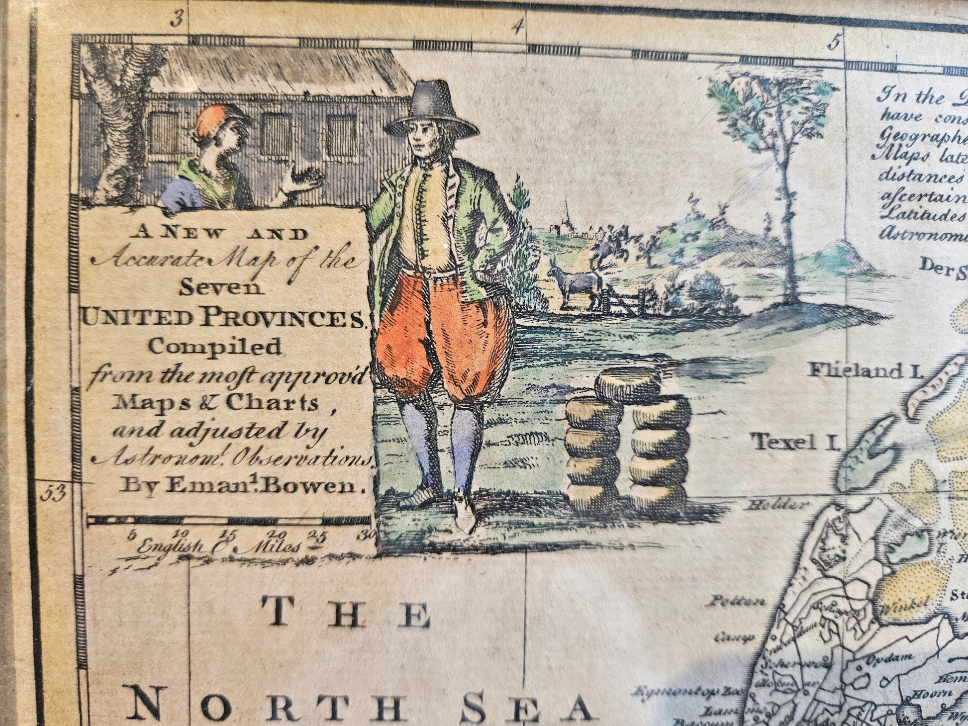 Zeldzame Antieke Kaart Nederland (1748) – Emanuel Bowen – Gebaseerd op Le Rouge & Astronomische Waarnemingen