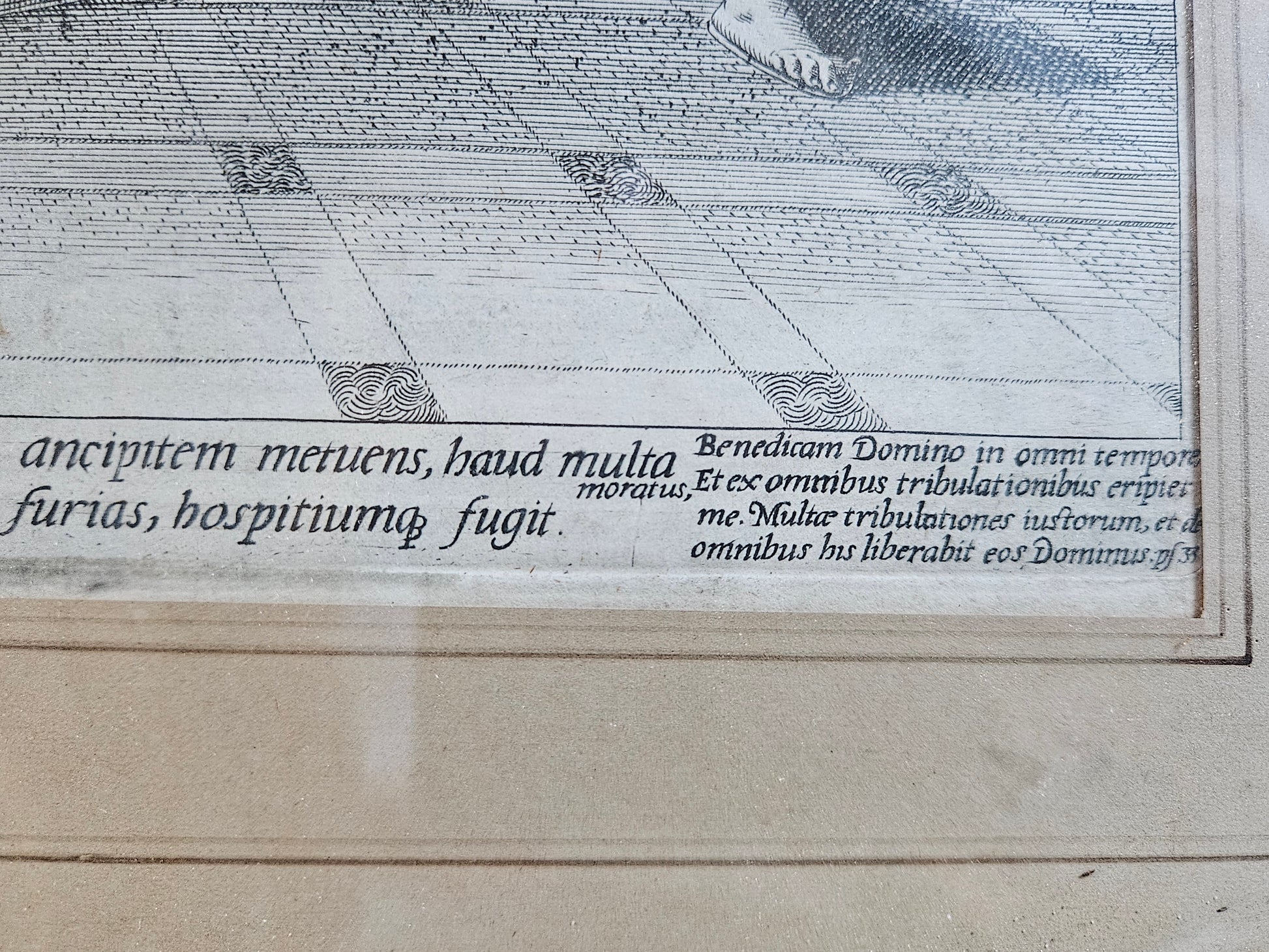 16e-eeuwse Meesterprent – Marten de Vos – David heuchelt waanzin voor Koning Achis