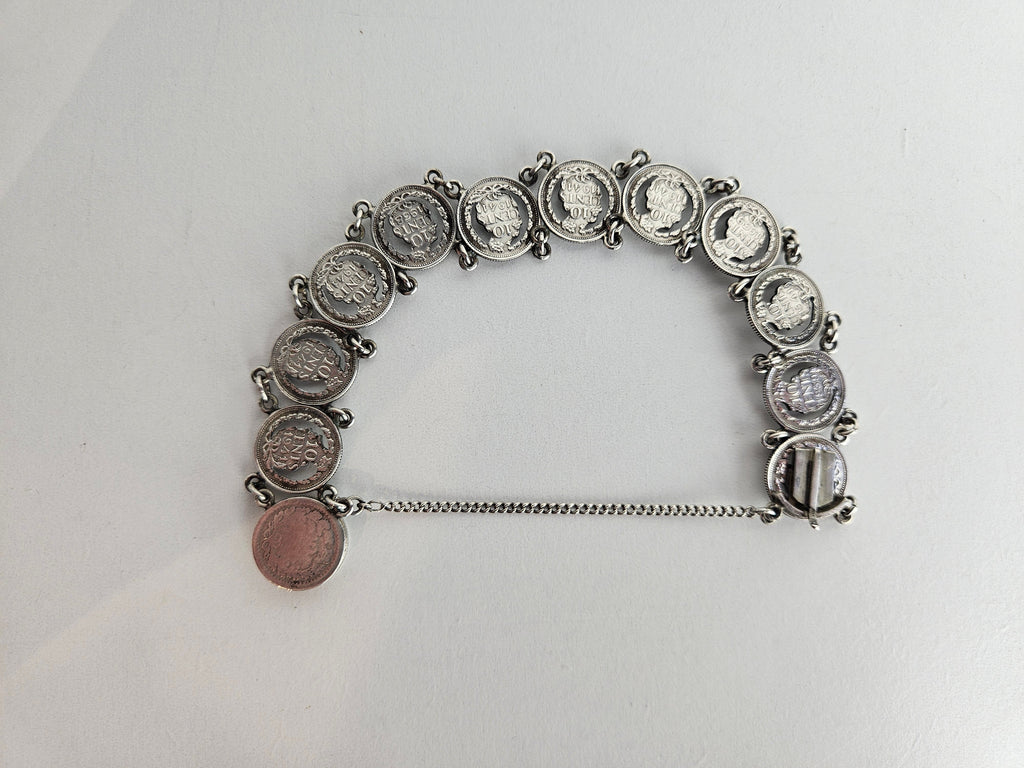 Stil Verzet Armband met Uitgesneden Wilhelmina 10 Cent Munten (1938–1941) – Historische Sieraden
