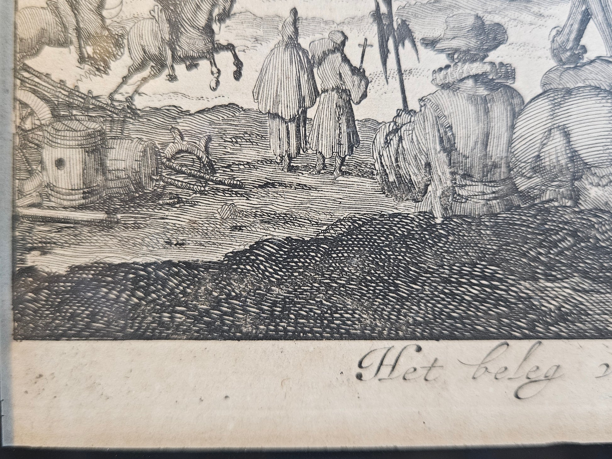 Antieke kopergravure “Het Beleg van Grave” – Jan Luyken – ingelijst historisch tafereel