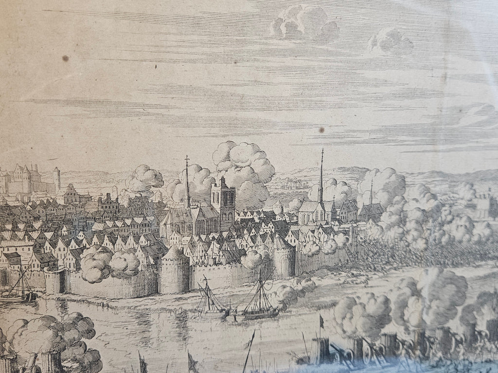 Antieke kopergravure “Het Beleg van Grave” – Jan Luyken – ingelijst historisch tafereel