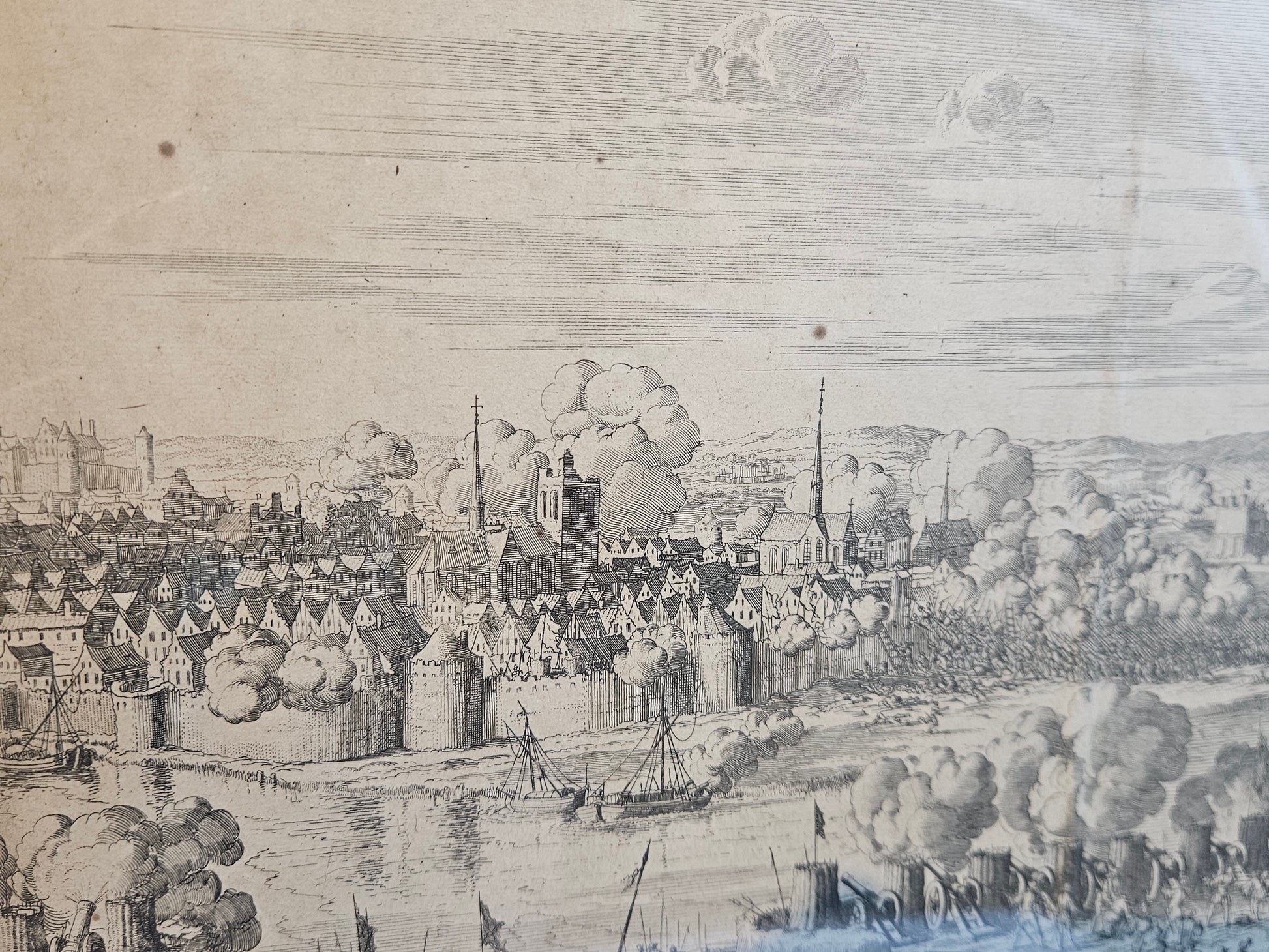 Antieke kopergravure “Het Beleg van Grave” – Jan Luyken – ingelijst historisch tafereel