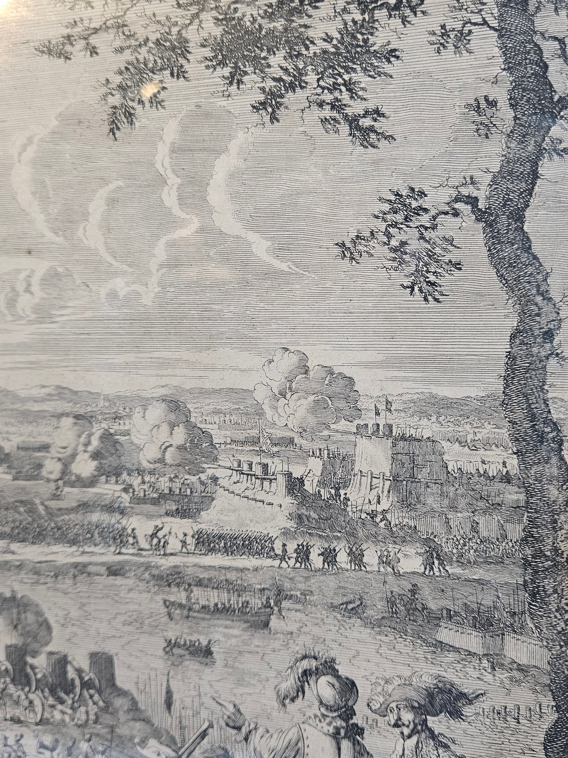 Antieke kopergravure “Het Beleg van Grave” – Jan Luyken – ingelijst historisch tafereel