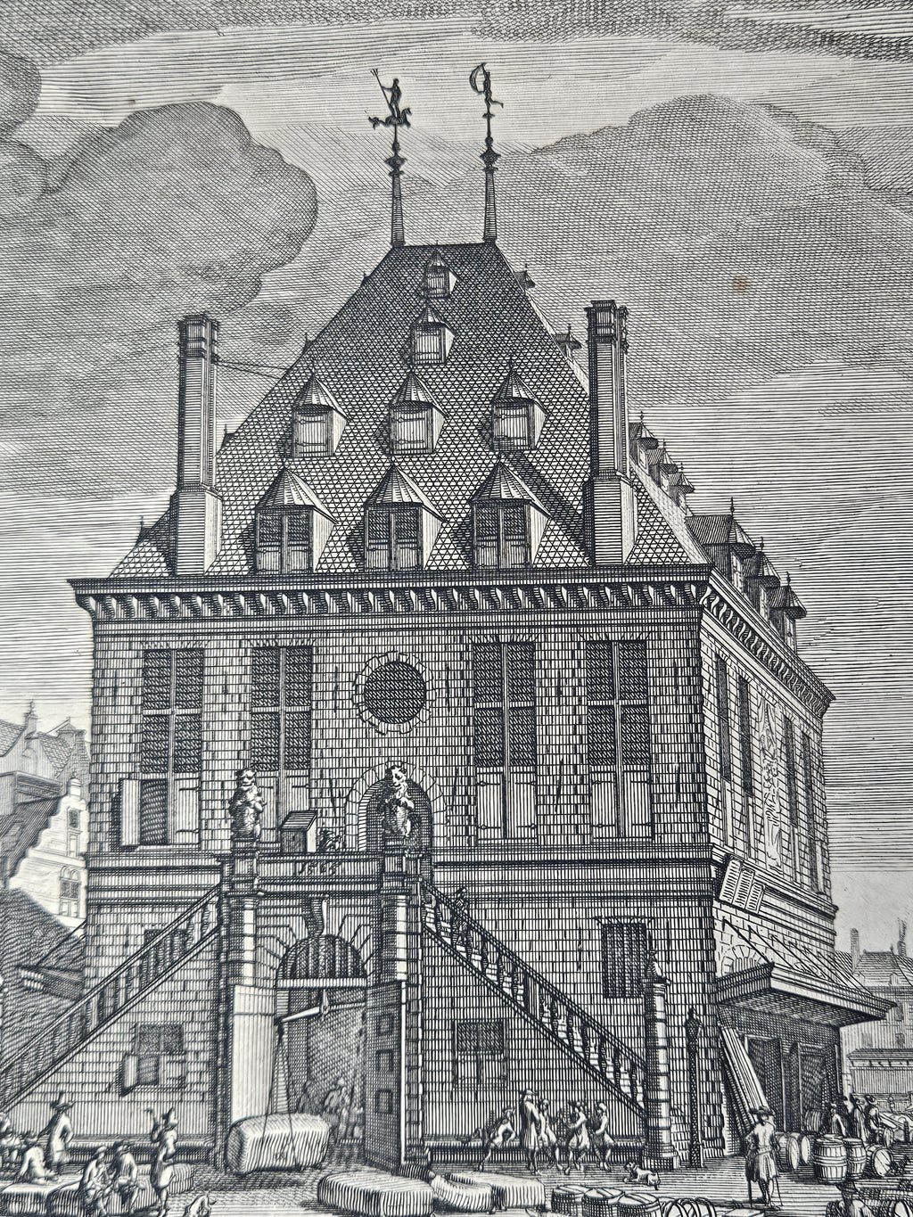 18e-eeuwse kopergravure “De Waag” – Amsterdam Dam – uitgave I. Tirion (1760–1767)