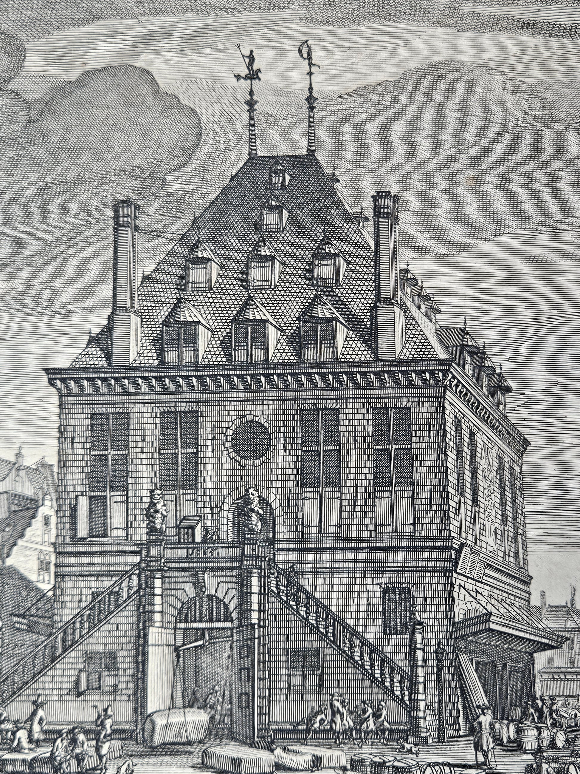 18e-eeuwse kopergravure “De Waag” – Amsterdam Dam – uitgave I. Tirion (1760–1767)