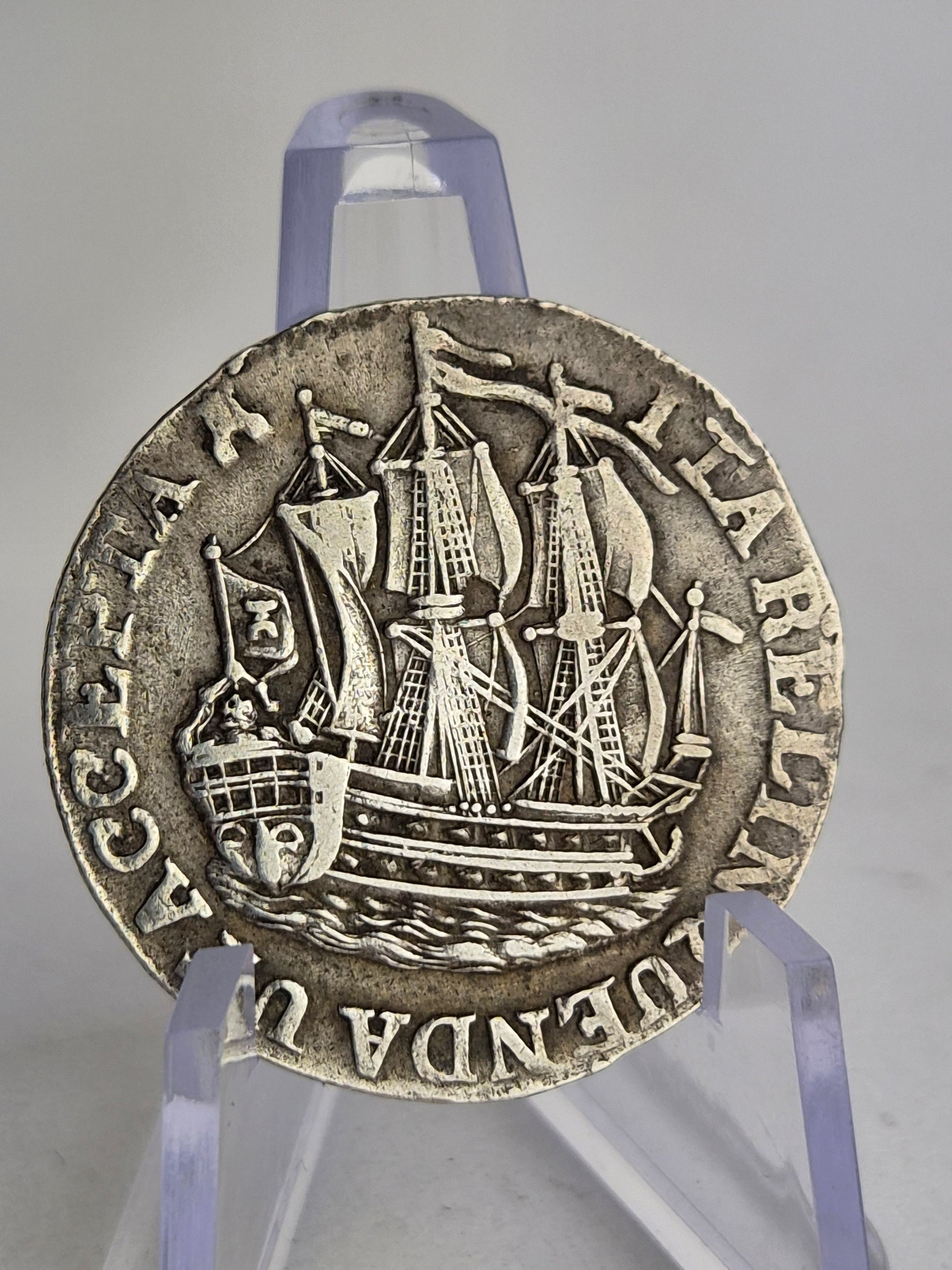 18e-eeuwse Zilveren Scheepjesschelling 1766 – Zeeland – VOC Tijdperk maritieme munt