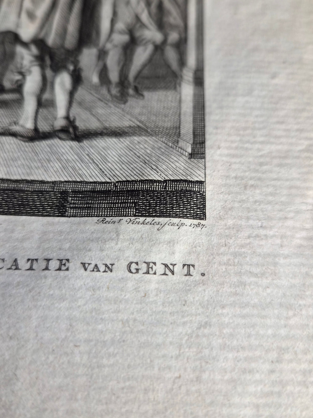 18e-eeuwse kopergravure “Het Aflezen der Pacificatie van Gent” – Reinier Vinkeles – 1787