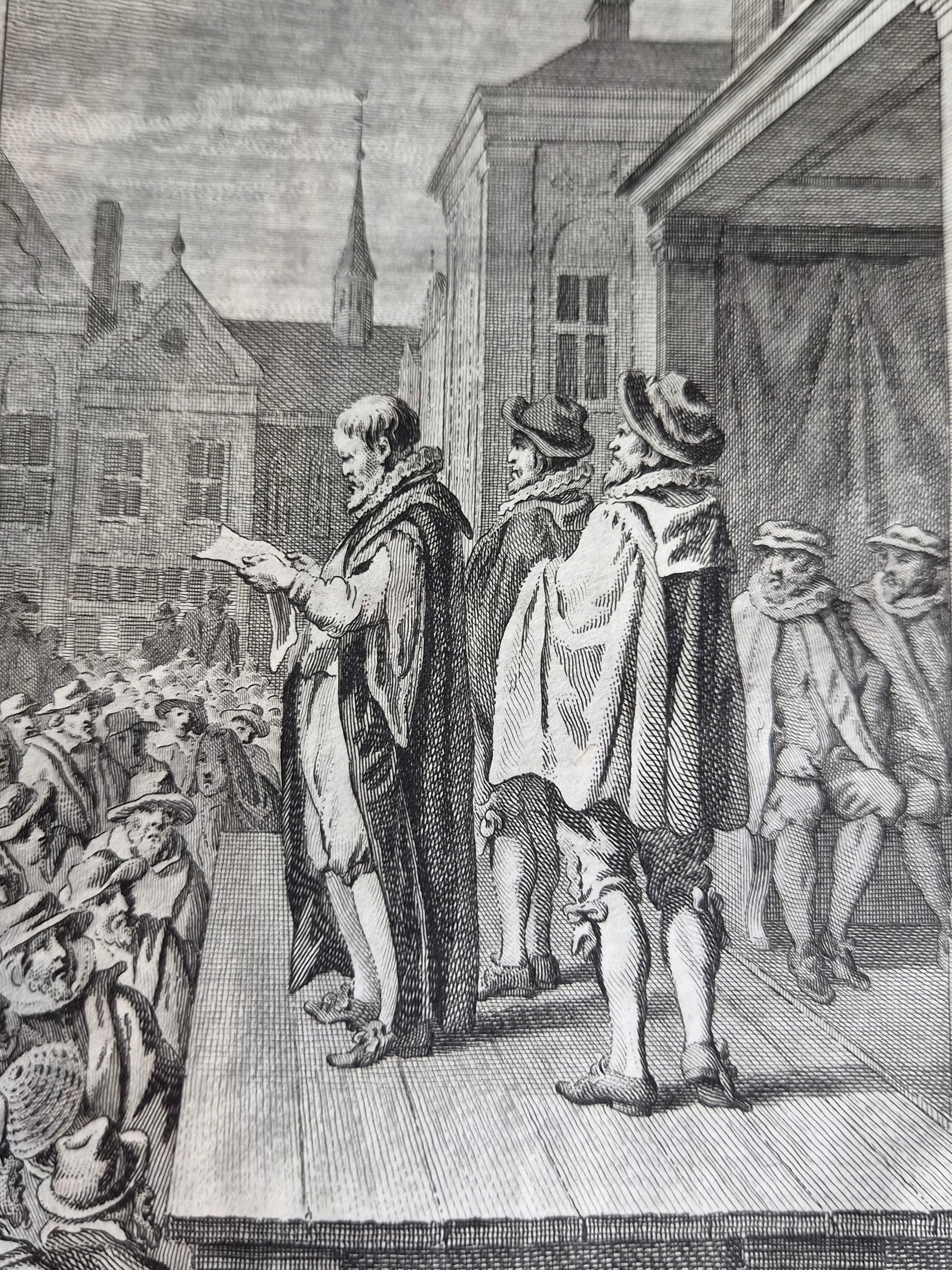 18e-eeuwse kopergravure “Het Aflezen der Pacificatie van Gent” – Reinier Vinkeles – 1787