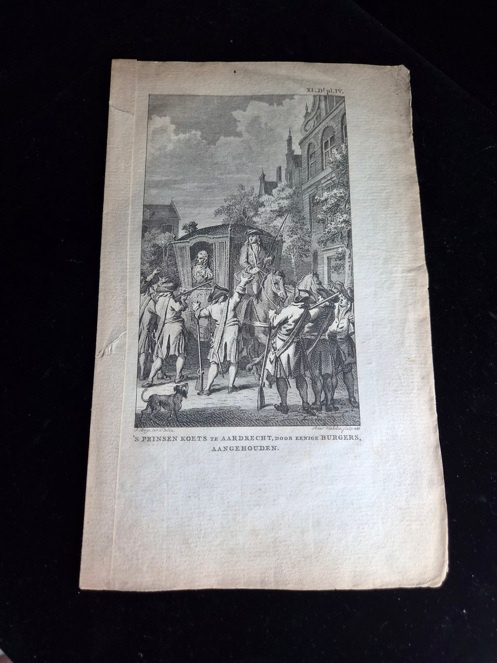 18e-eeuwse kopergravure “’s Prinsen Koets te Aardrecht” – Reinier Vinkeles – 1788