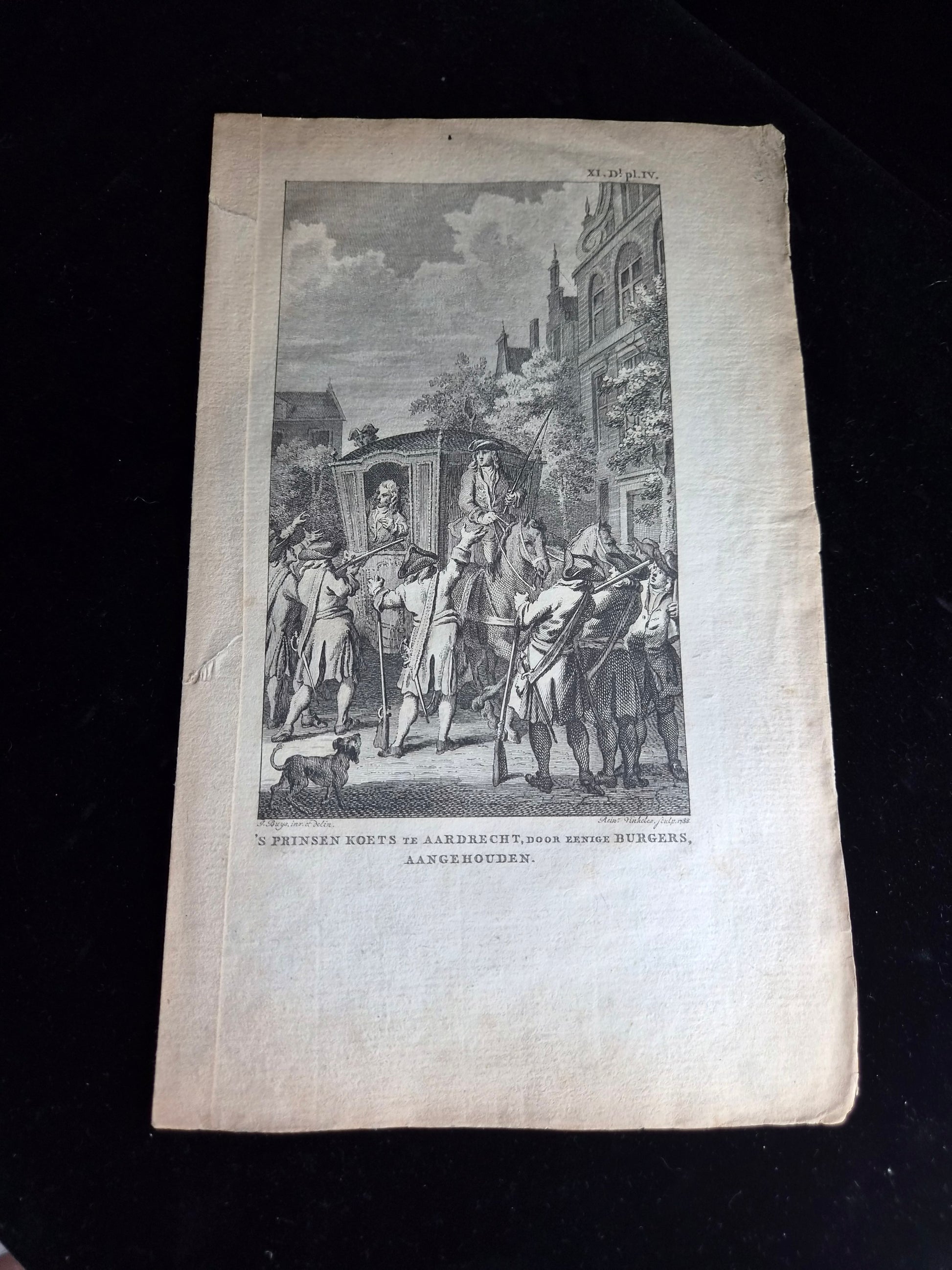 18e-eeuwse kopergravure “’s Prinsen Koets te Aardrecht” – Reinier Vinkeles – 1788