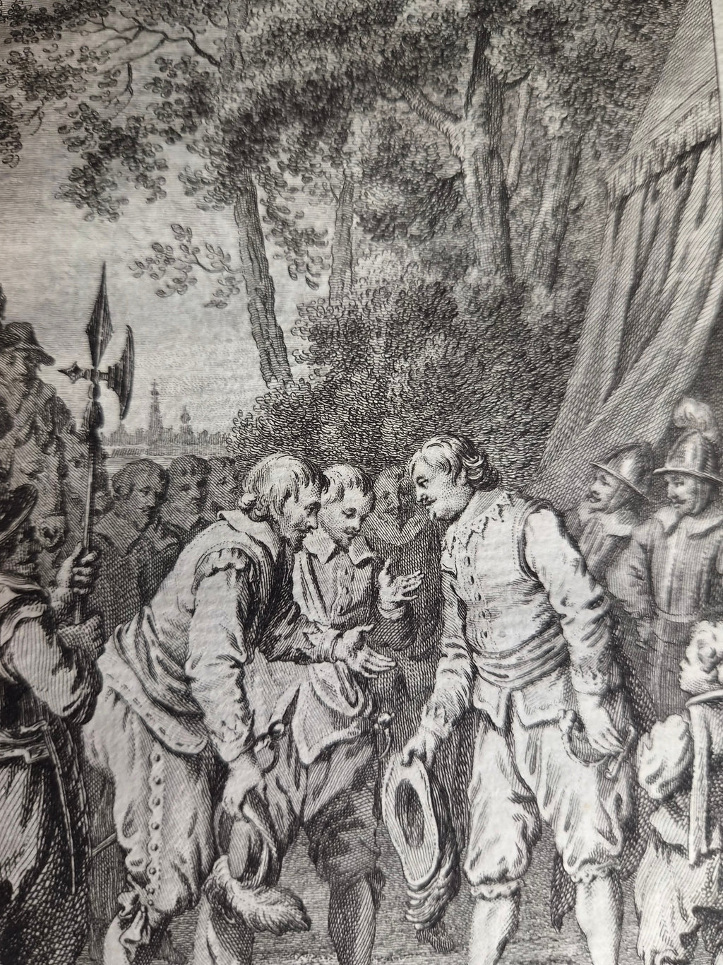 18e-eeuwse kopergravure “Fredrik Hendrik wordt als veldheer begroet” – Reinier Vinkeles – 1788
