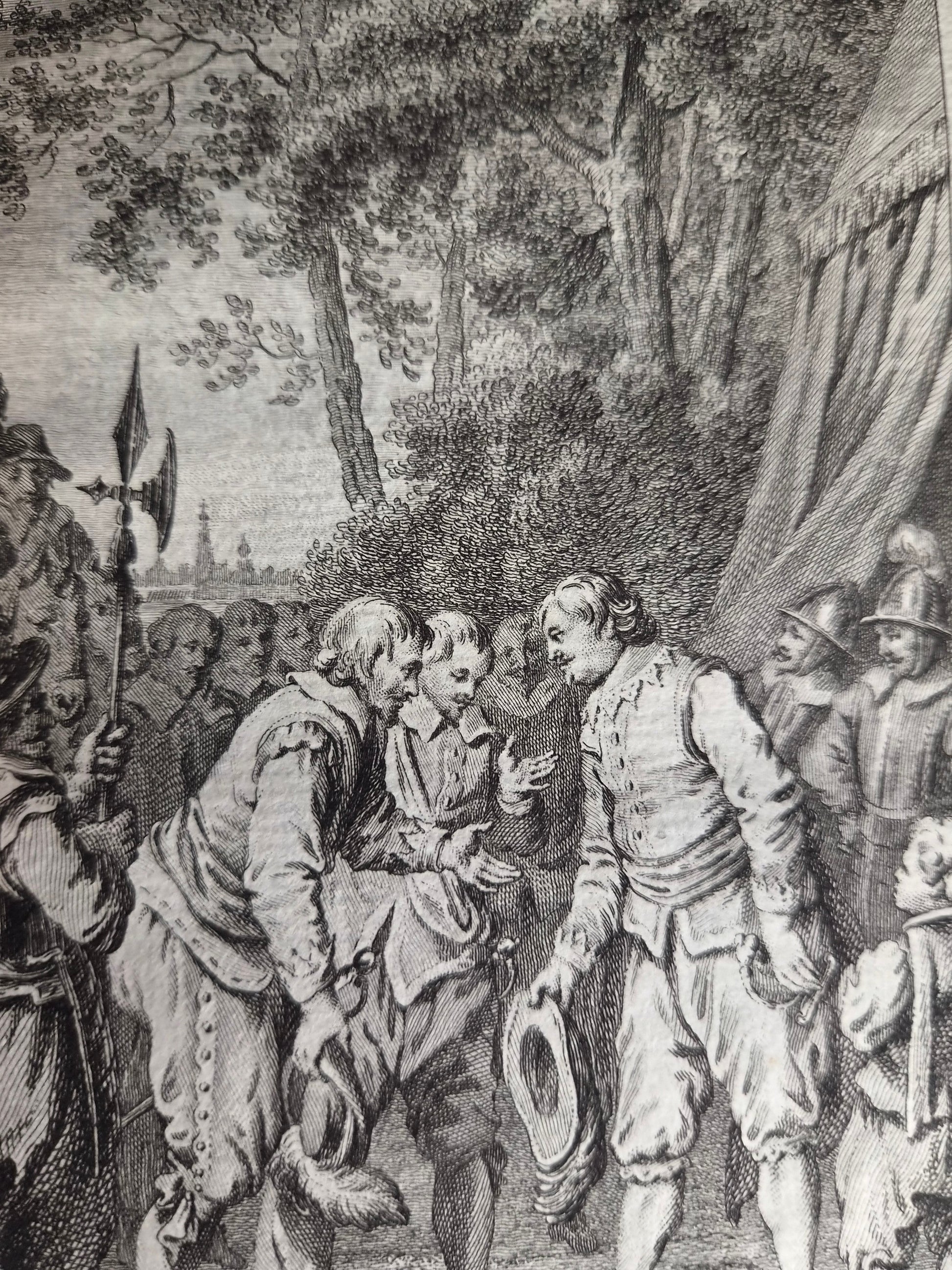 18e-eeuwse kopergravure “Fredrik Hendrik wordt als veldheer begroet” – Reinier Vinkeles – 1788