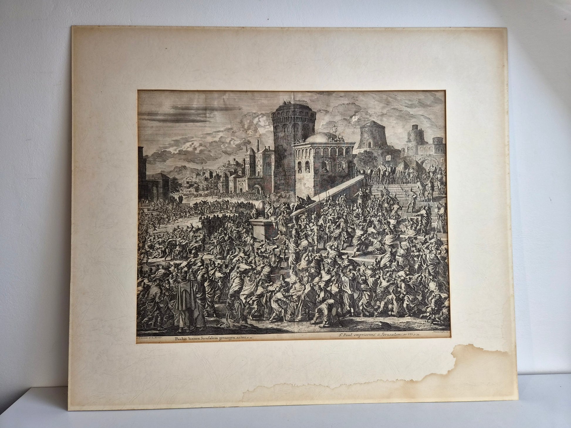 Jan Luyken – “Paulus wordt binnen Jeruzalem gevangen genomen” – Monumentale 18e-eeuwse Bijbelse Kopergravure