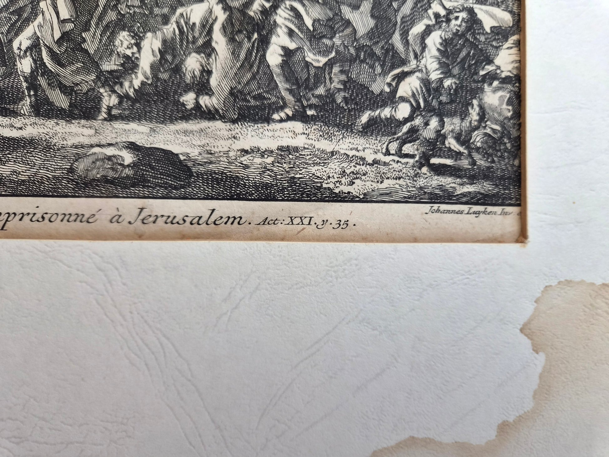 Jan Luyken – “Paulus wordt binnen Jeruzalem gevangen genomen” – Monumentale 18e-eeuwse Bijbelse Kopergravure