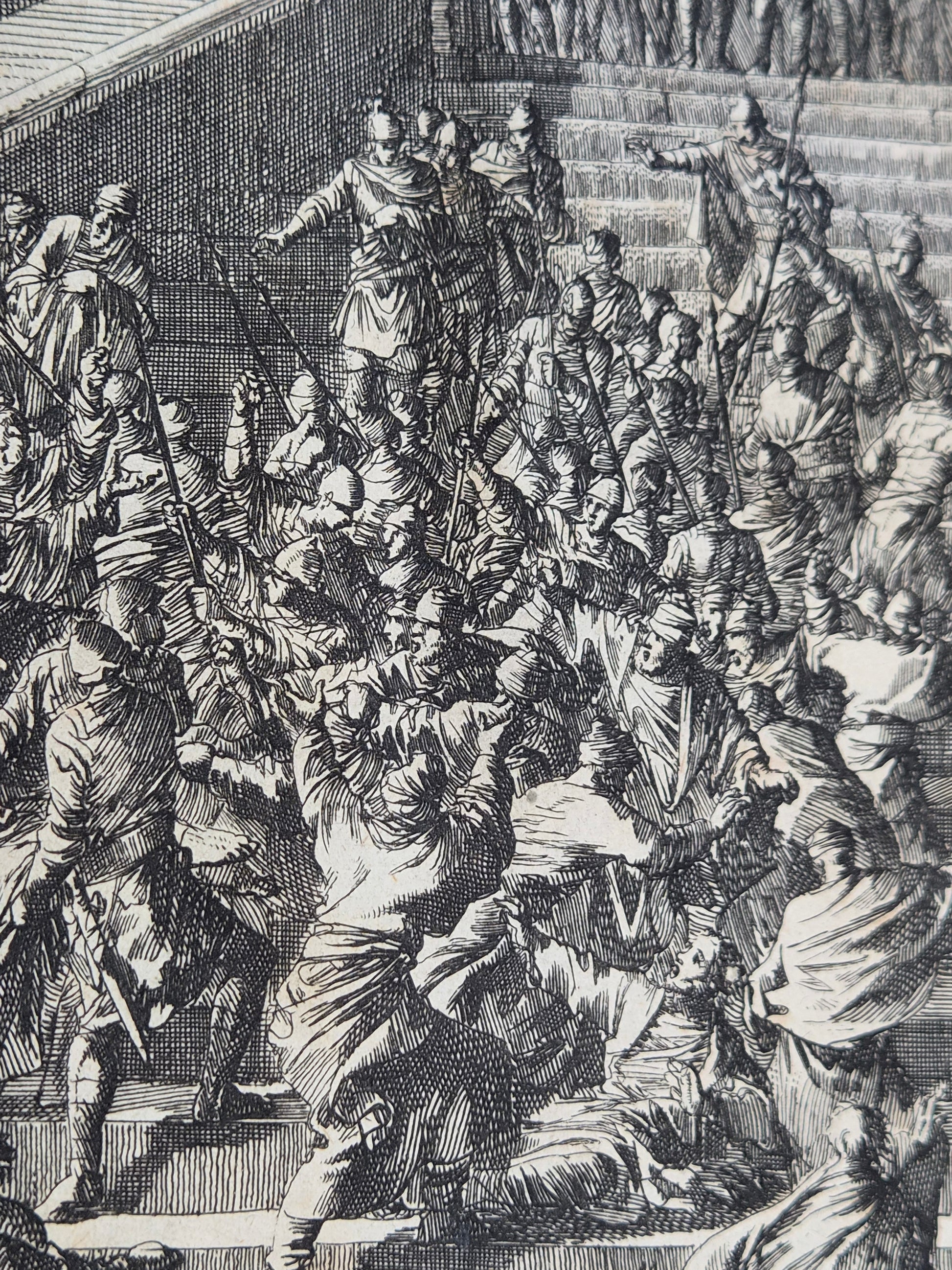 Jan Luyken – “Paulus wordt binnen Jeruzalem gevangen genomen” – Monumentale 18e-eeuwse Bijbelse Kopergravure