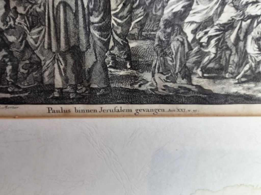 Jan Luyken – “Paulus wordt binnen Jeruzalem gevangen genomen” – Monumentale 18e-eeuwse Bijbelse Kopergravure
