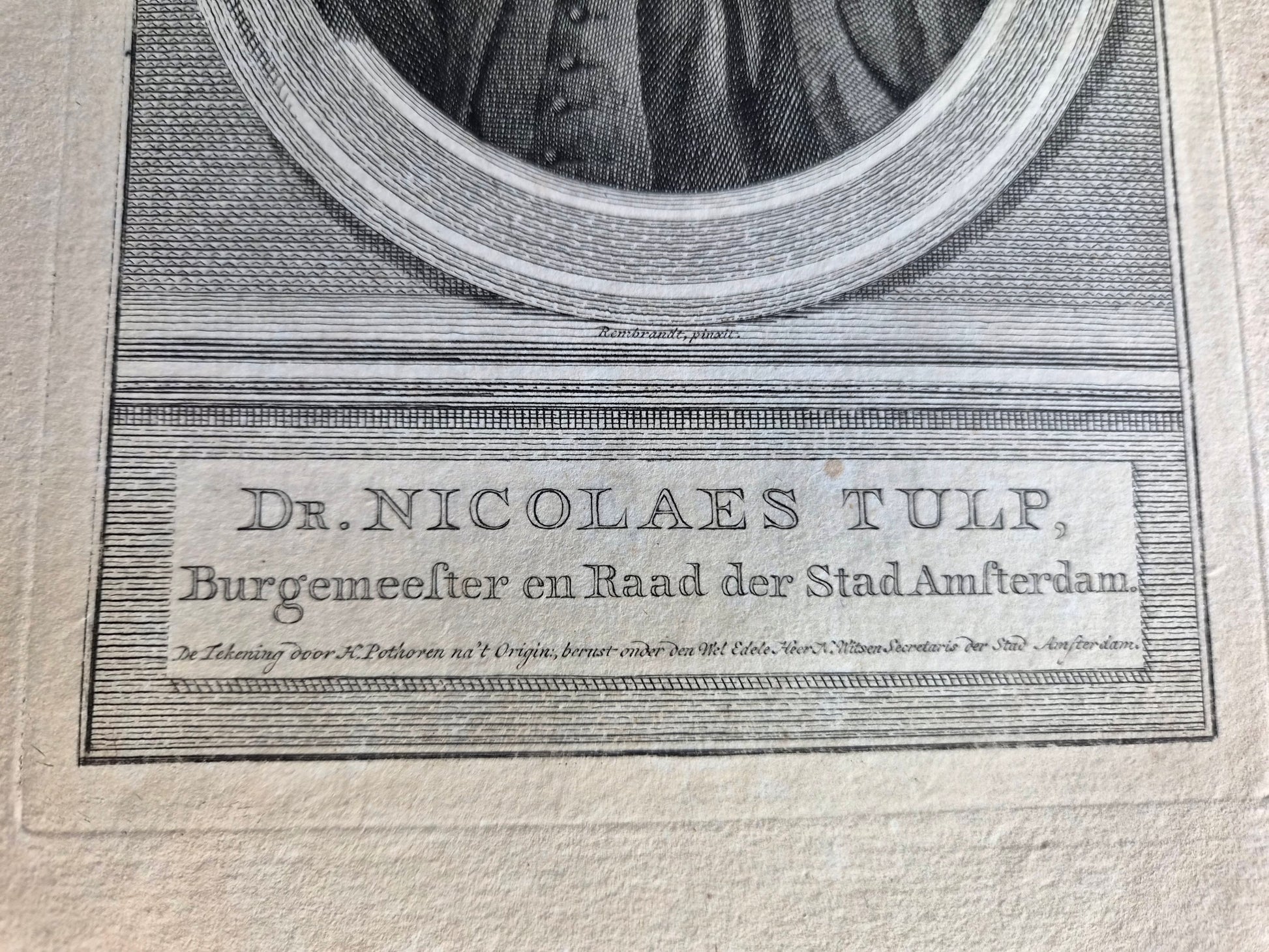 Originele 18e-eeuwse Kopergravure van Dr. Nicolaes Tulp | Burgemeester van Amsterdam