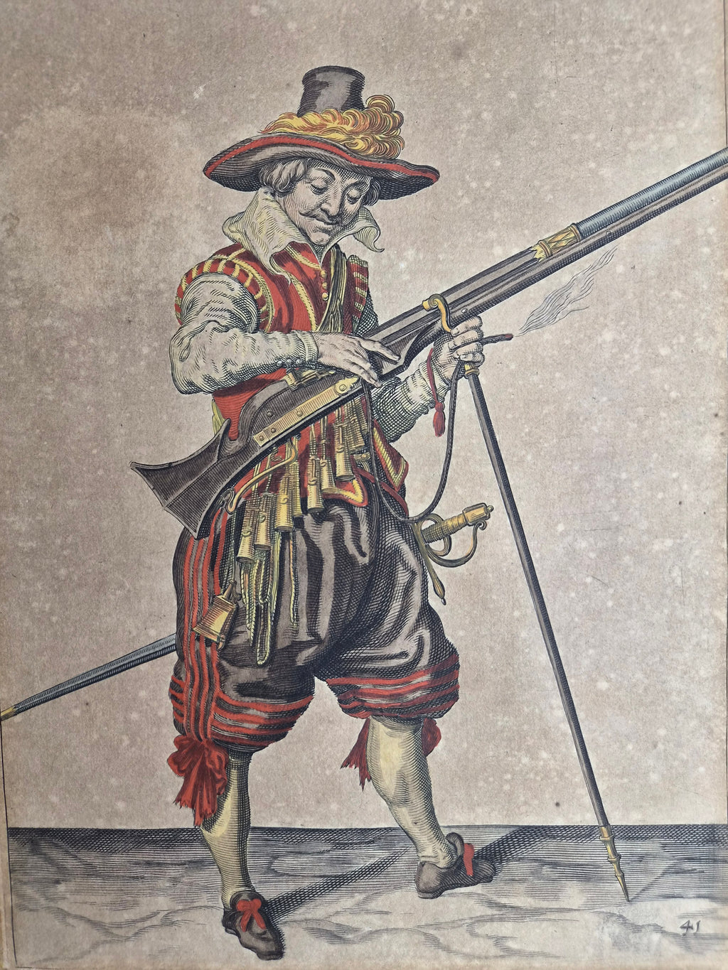 Antieke 17e-eeuwse Gravure Musketier – Jacob de Gheyn II (1607) | Ingelijst