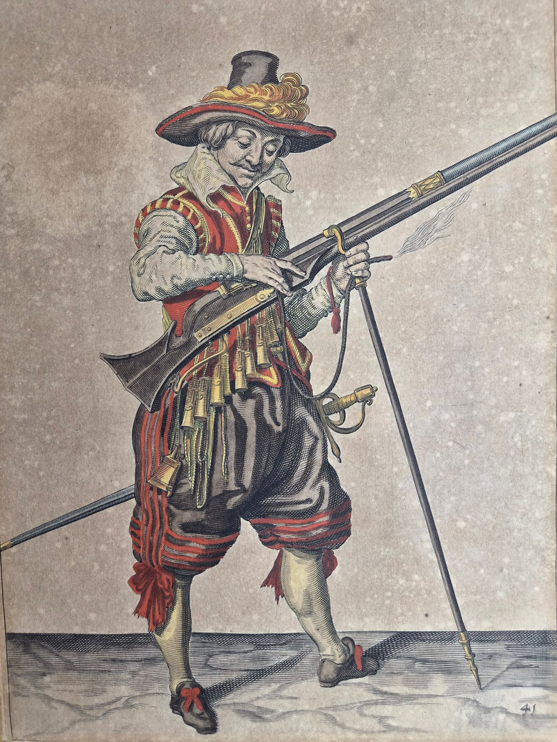 Antieke 17e-eeuwse Gravure Musketier – Jacob de Gheyn II (1607) | Ingelijst