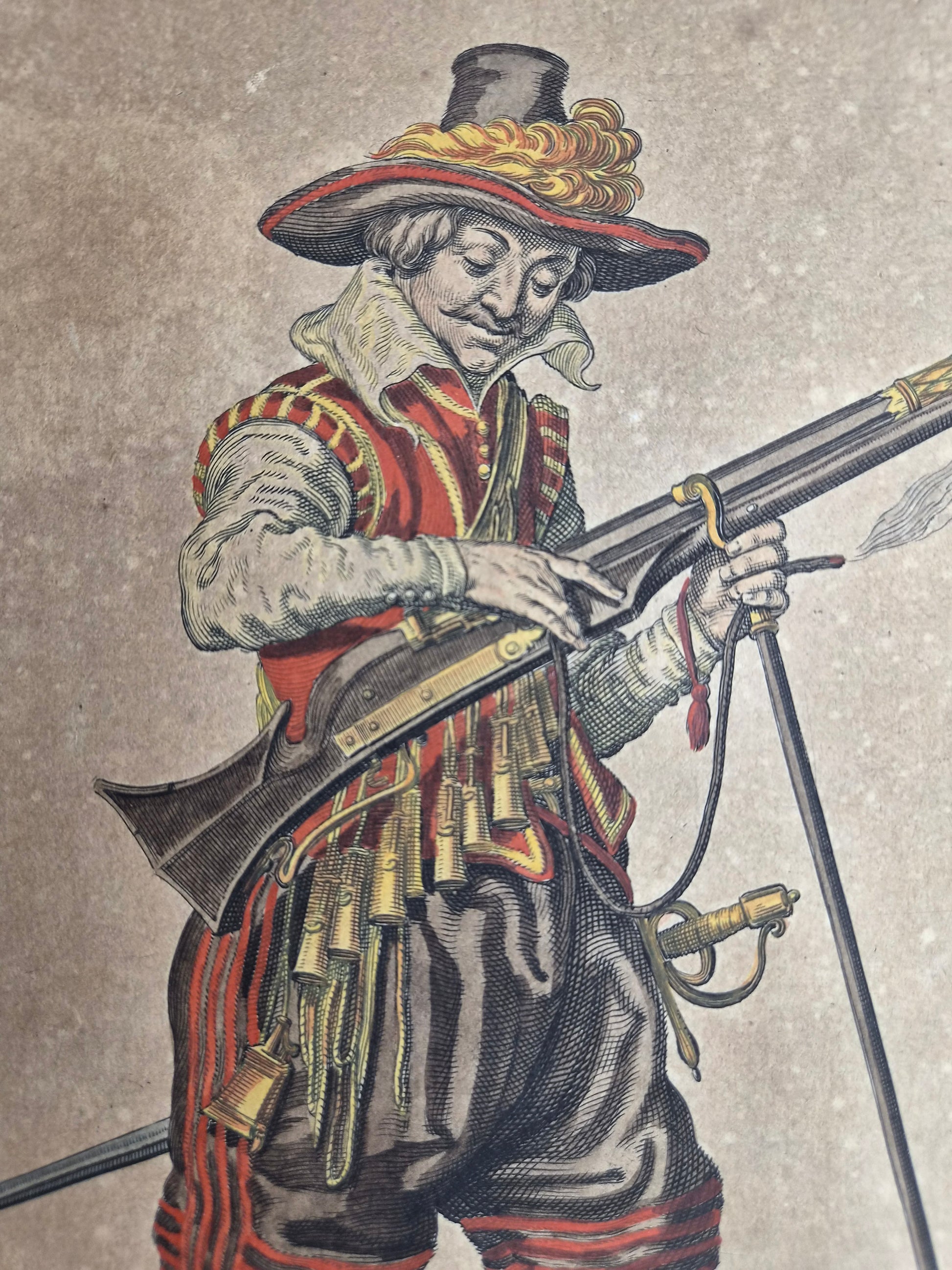Antieke 17e-eeuwse Gravure Musketier – Jacob de Gheyn II (1607) | Ingelijst