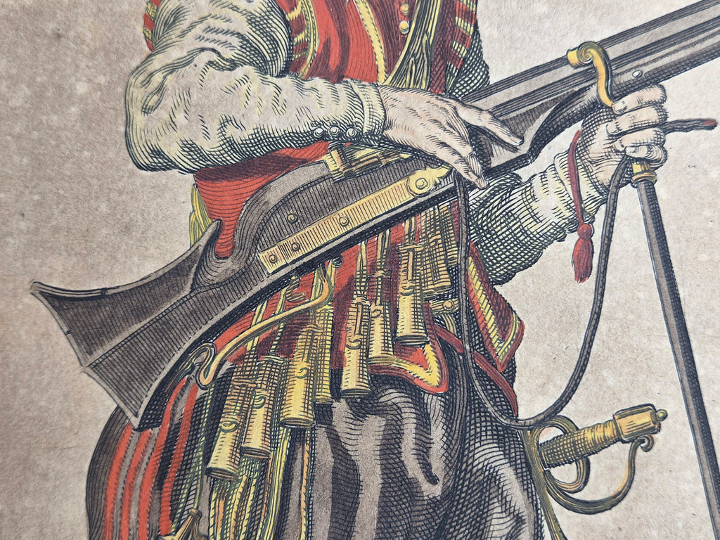 Antieke 17e-eeuwse Gravure Musketier – Jacob de Gheyn II (1607) | Ingelijst