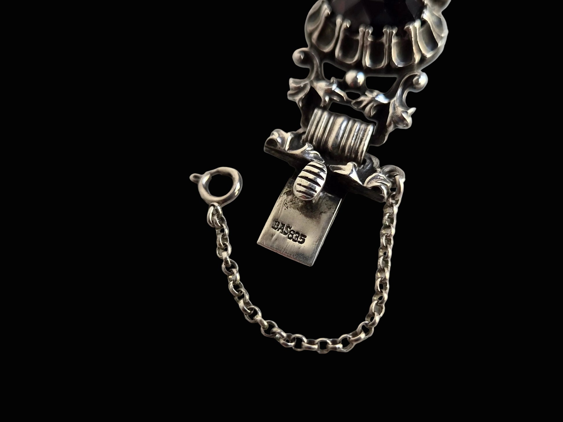 Antieke 'BAS' Blachian 835 Zilveren Schakelarmband met 5 vijf ovaal-gefacetteerde Stenen – Inclusief ZII & Importkeuren – 19 cm